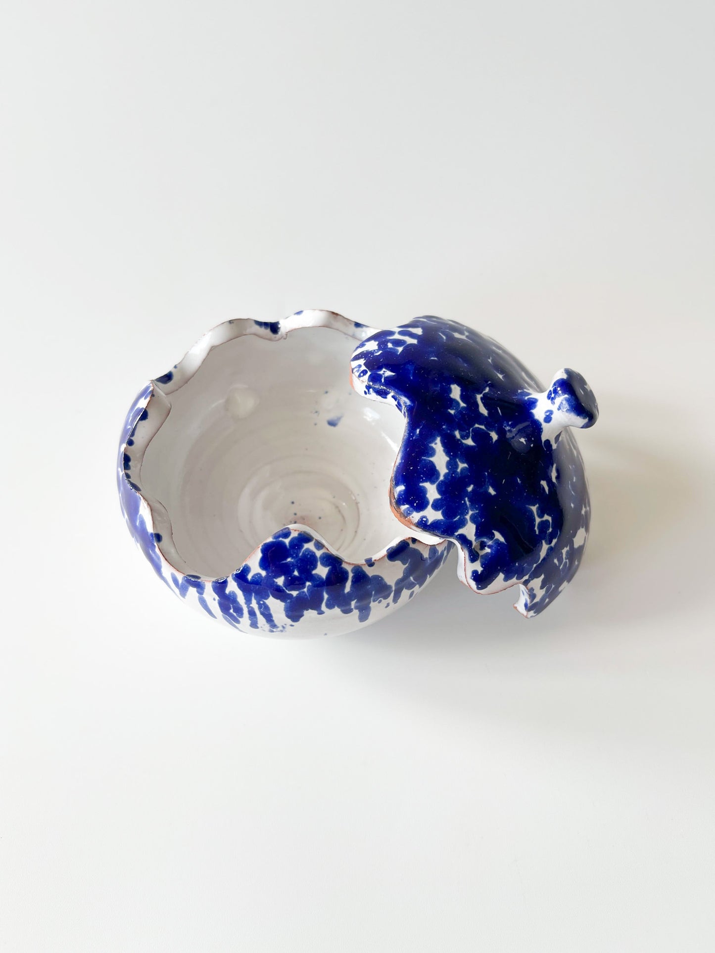 Vintage Ceramic Blue Spatter Puzzle Lid Jar