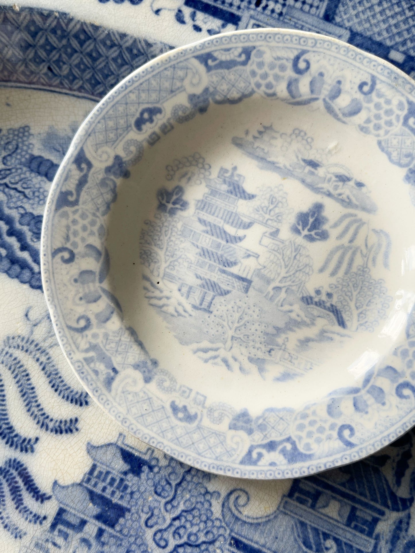 Antique Miniature Blue Willow Transferware Plate