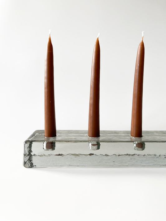 Vintage Scandinavian Glass Block Candelabra