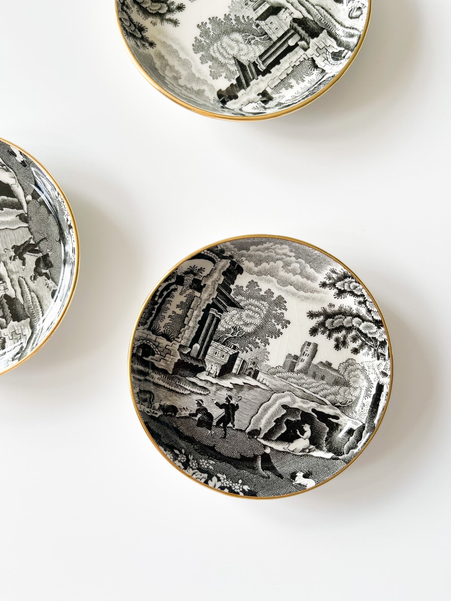Copeland Spode's Black Italian Transferware Trinket Dishes