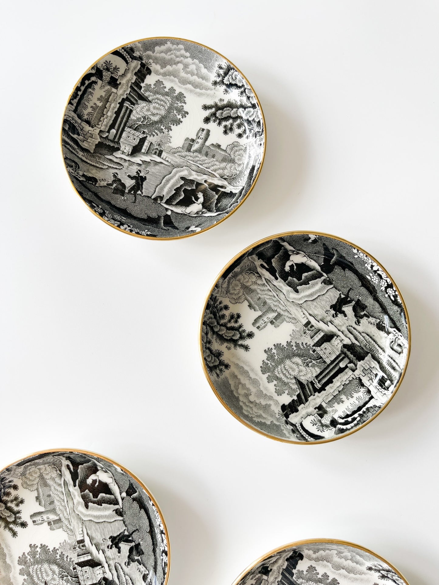 Copeland Spode's Black Italian Transferware Trinket Dishes