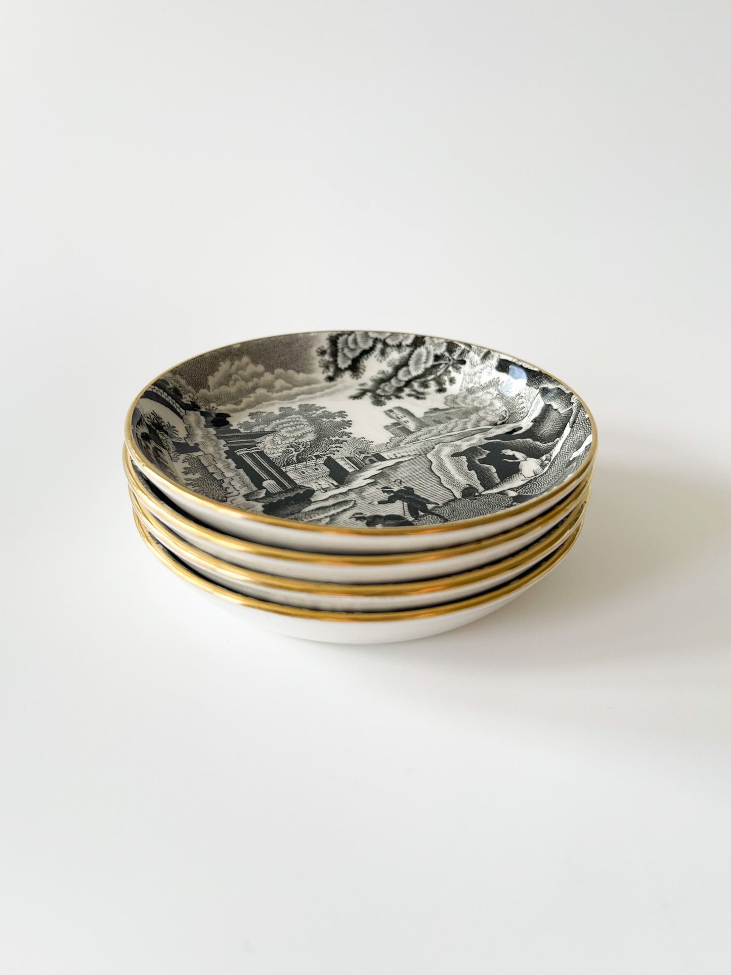 Copeland Spode's Black Italian Transferware Trinket Dishes