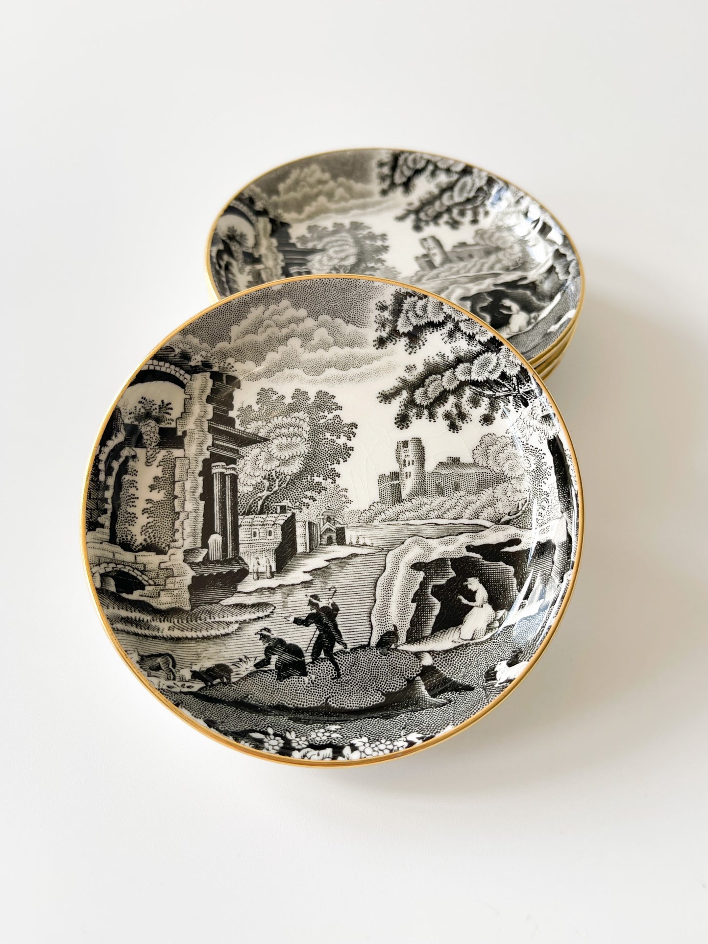 Copeland Spode's Black Italian Transferware Trinket Dishes