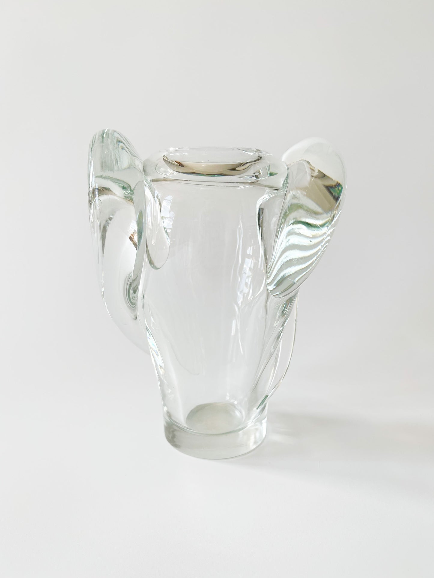 Vintage Ram's Horn Clear Glass Vase
