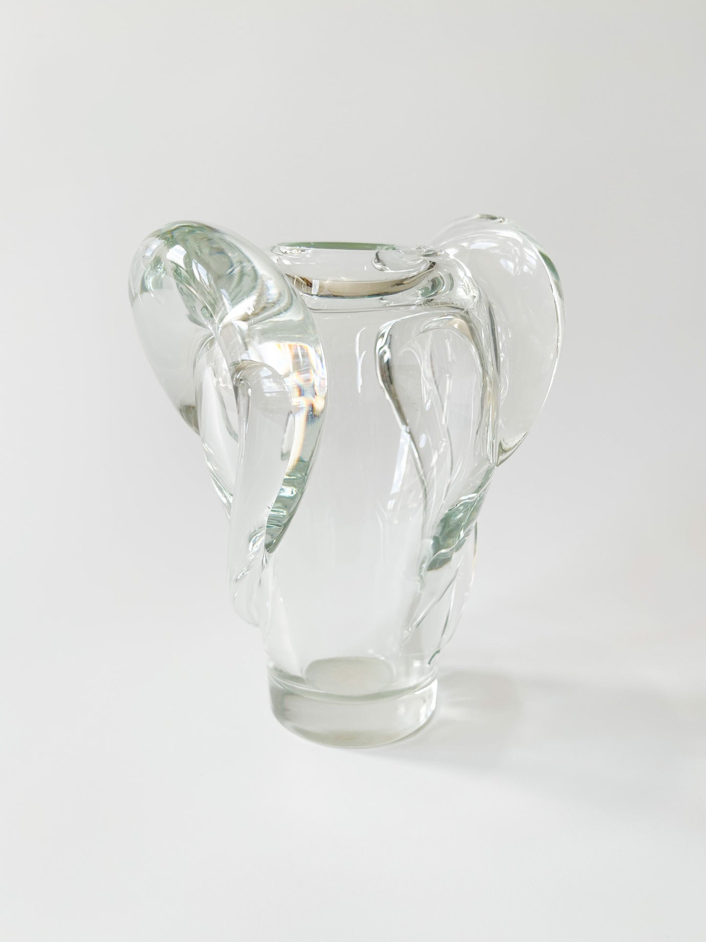 Vintage Ram's Horn Clear Glass Vase