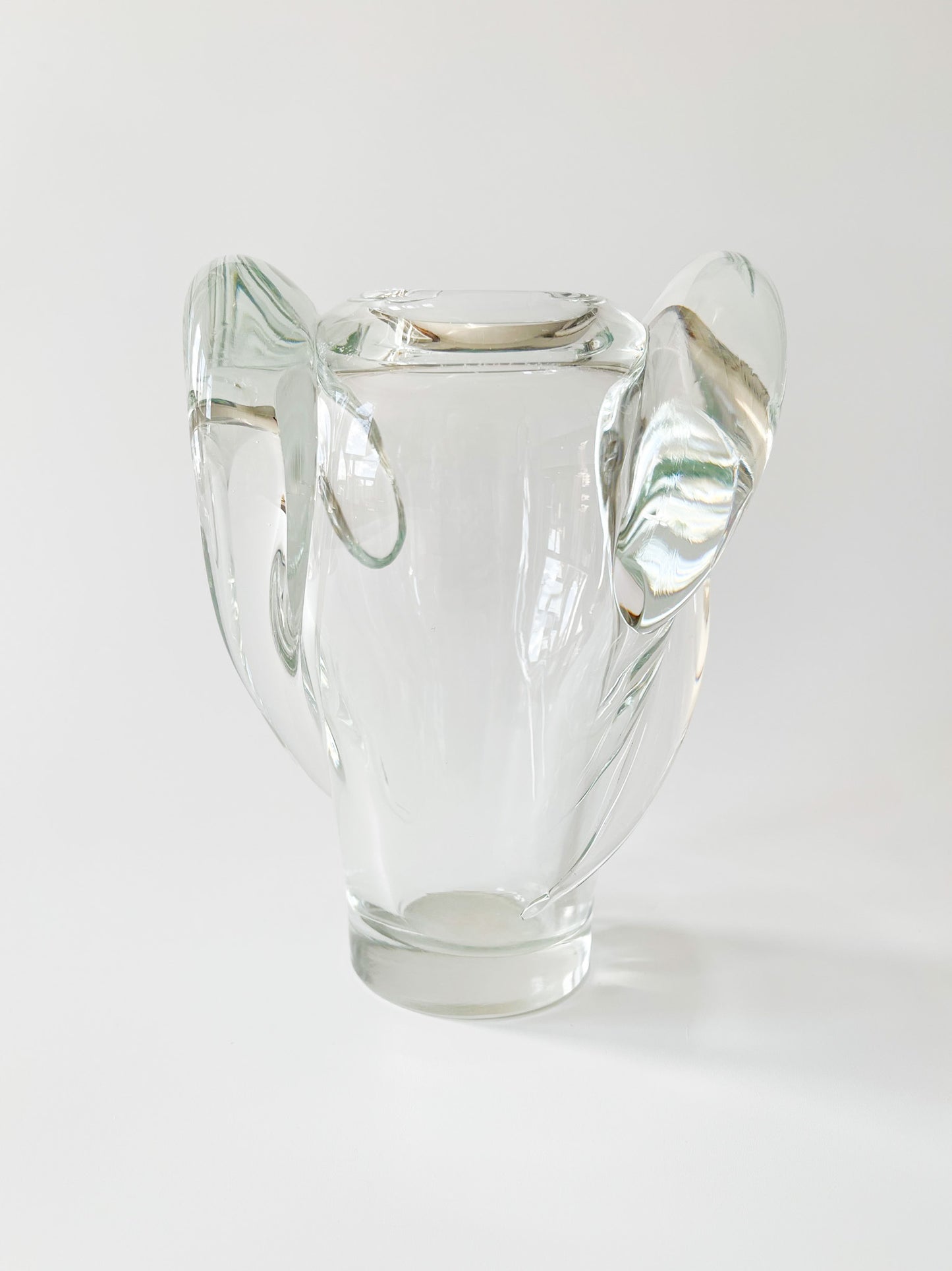 Vintage Ram's Horn Clear Glass Vase