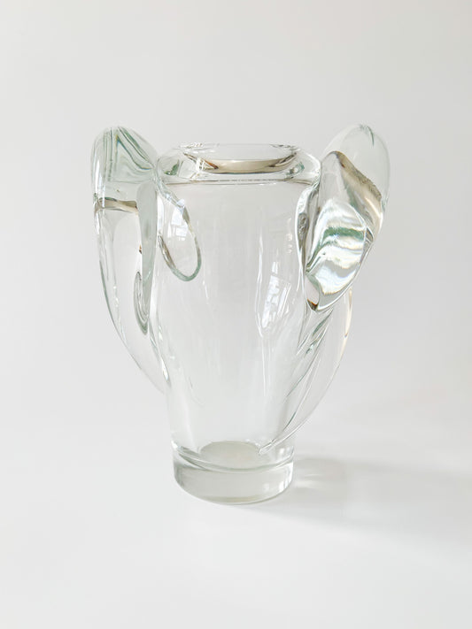 Vintage Ram's Horn Clear Glass Vase
