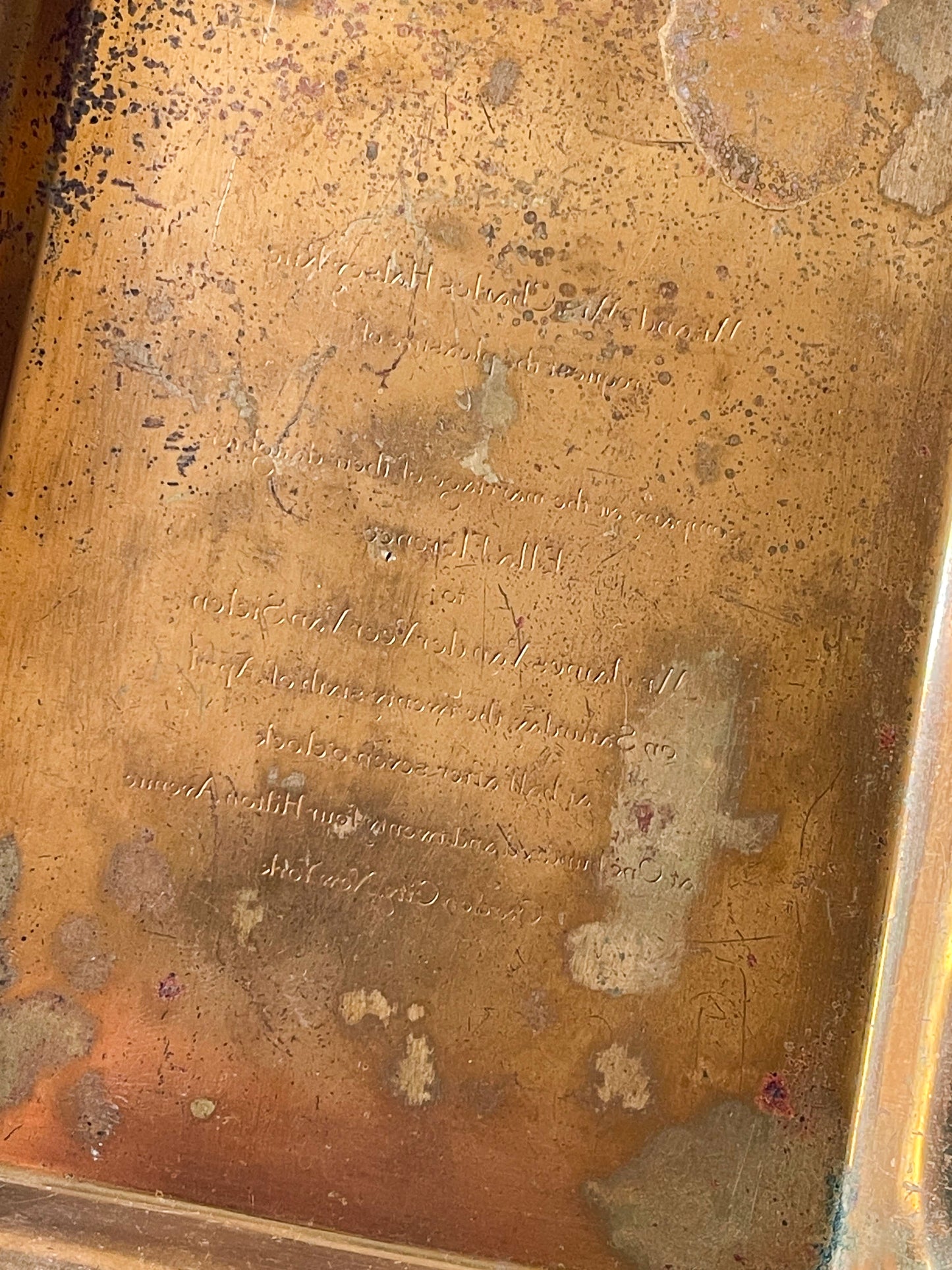 Antique Tiffany & Co. Copper Wedding Invitation Tray / Printing Plate, 1919