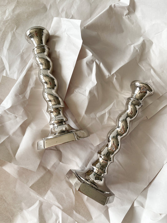 Vintage Silver Plate Barley Twist Candlesticks