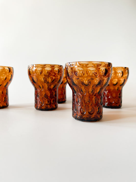 Vintage Midcentury Stemmed Amber Optic Glasses