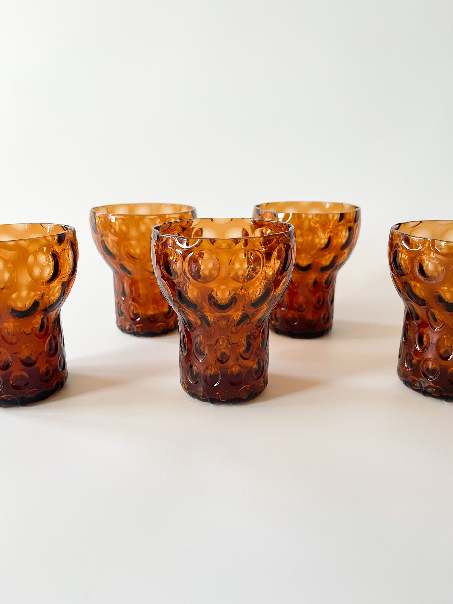 Vintage Midcentury Stemmed Amber Optic Glasses