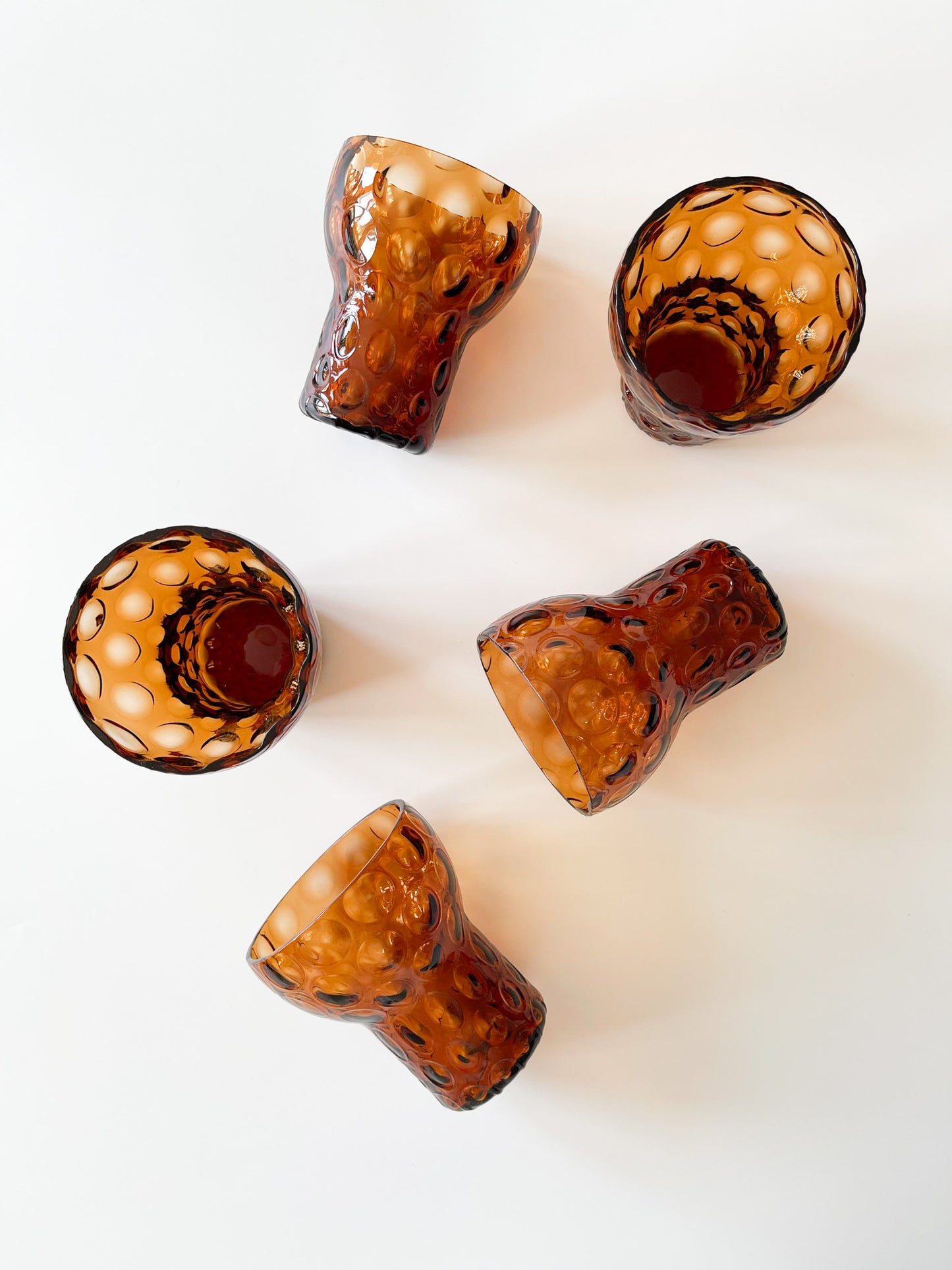 Vintage Midcentury Stemmed Amber Optic Glasses