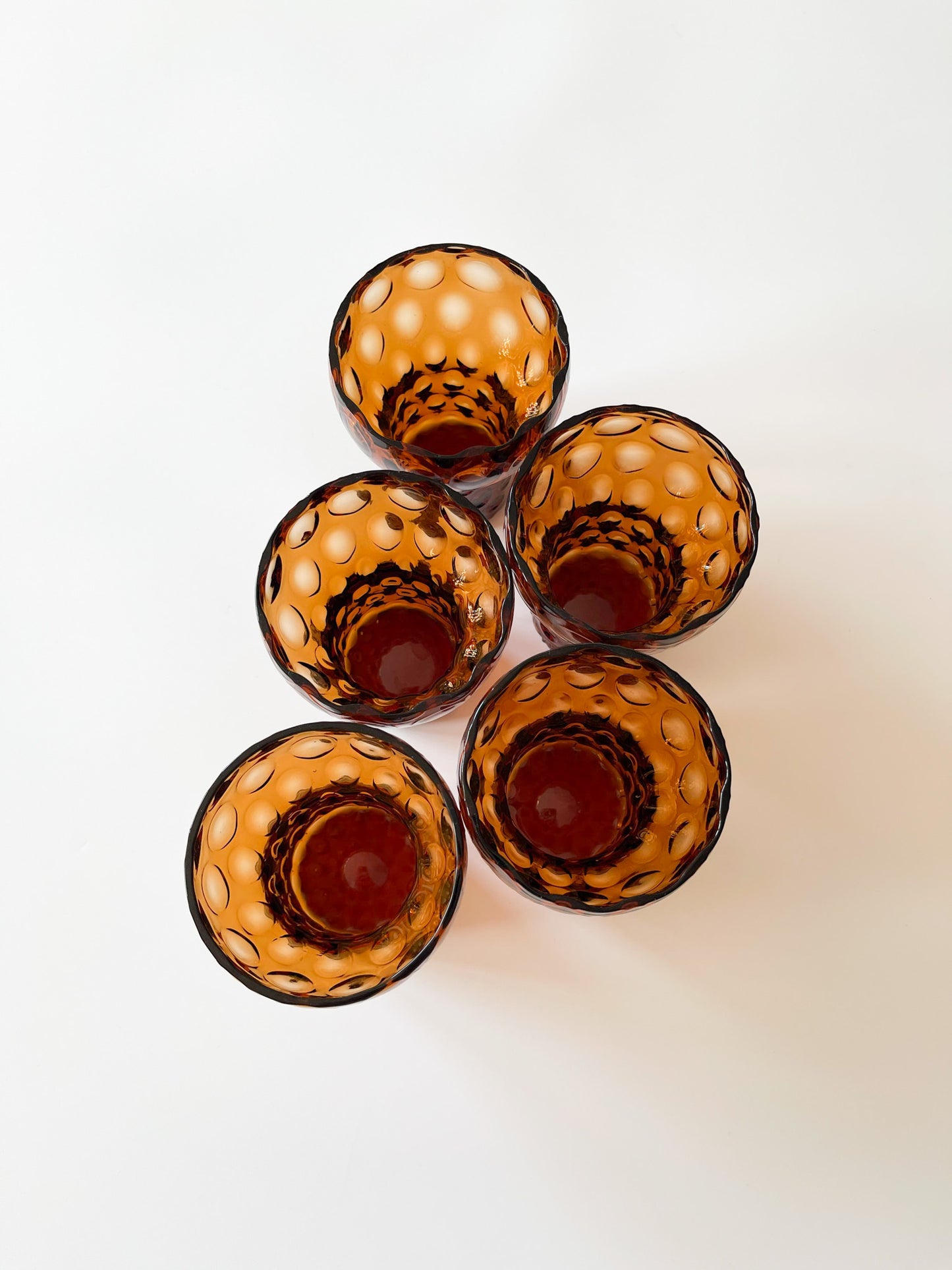 Vintage Midcentury Stemmed Amber Optic Glasses