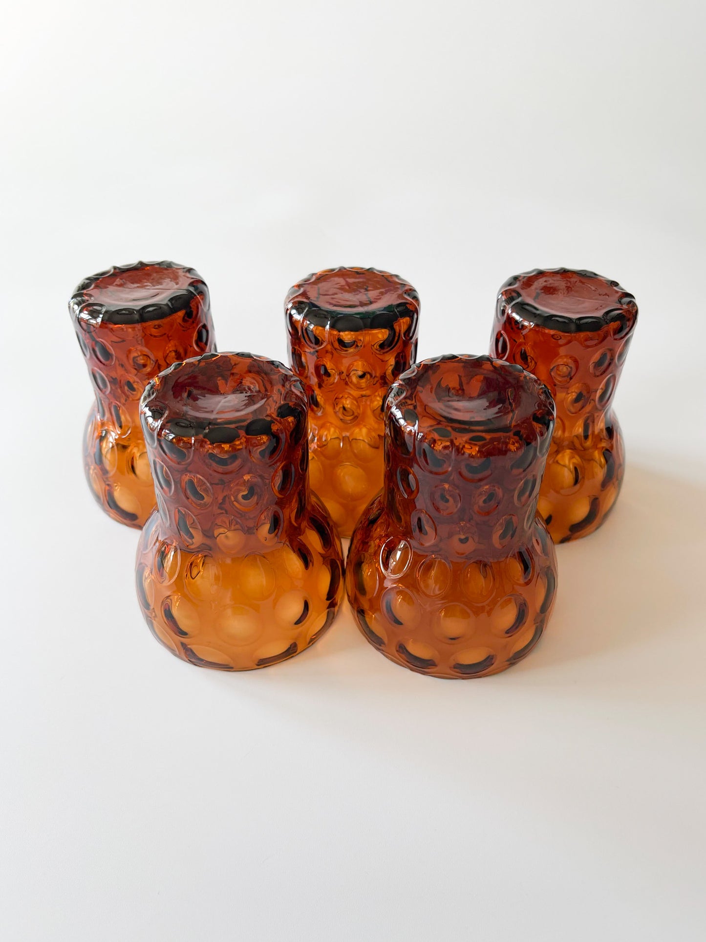 Vintage Midcentury Stemmed Amber Optic Glasses