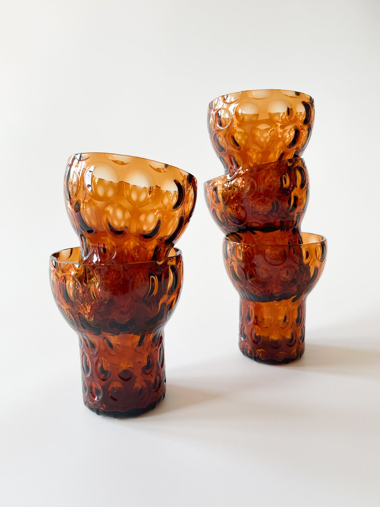 Vintage Midcentury Stemmed Amber Optic Glasses