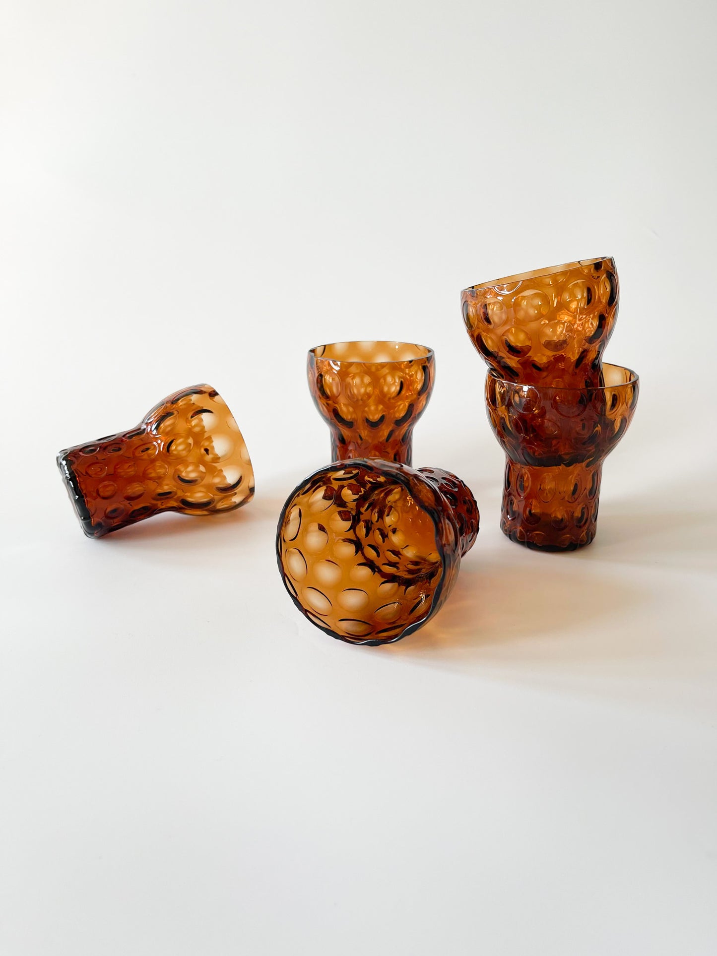 Vintage Midcentury Stemmed Amber Optic Glasses