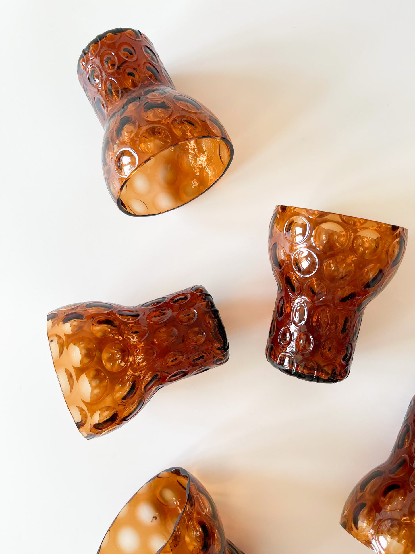 Vintage Midcentury Stemmed Amber Optic Glasses