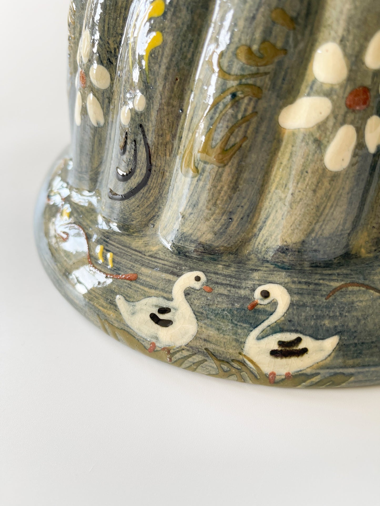 Vintage French Alsace Pottery Swan Kugelhopf Mold