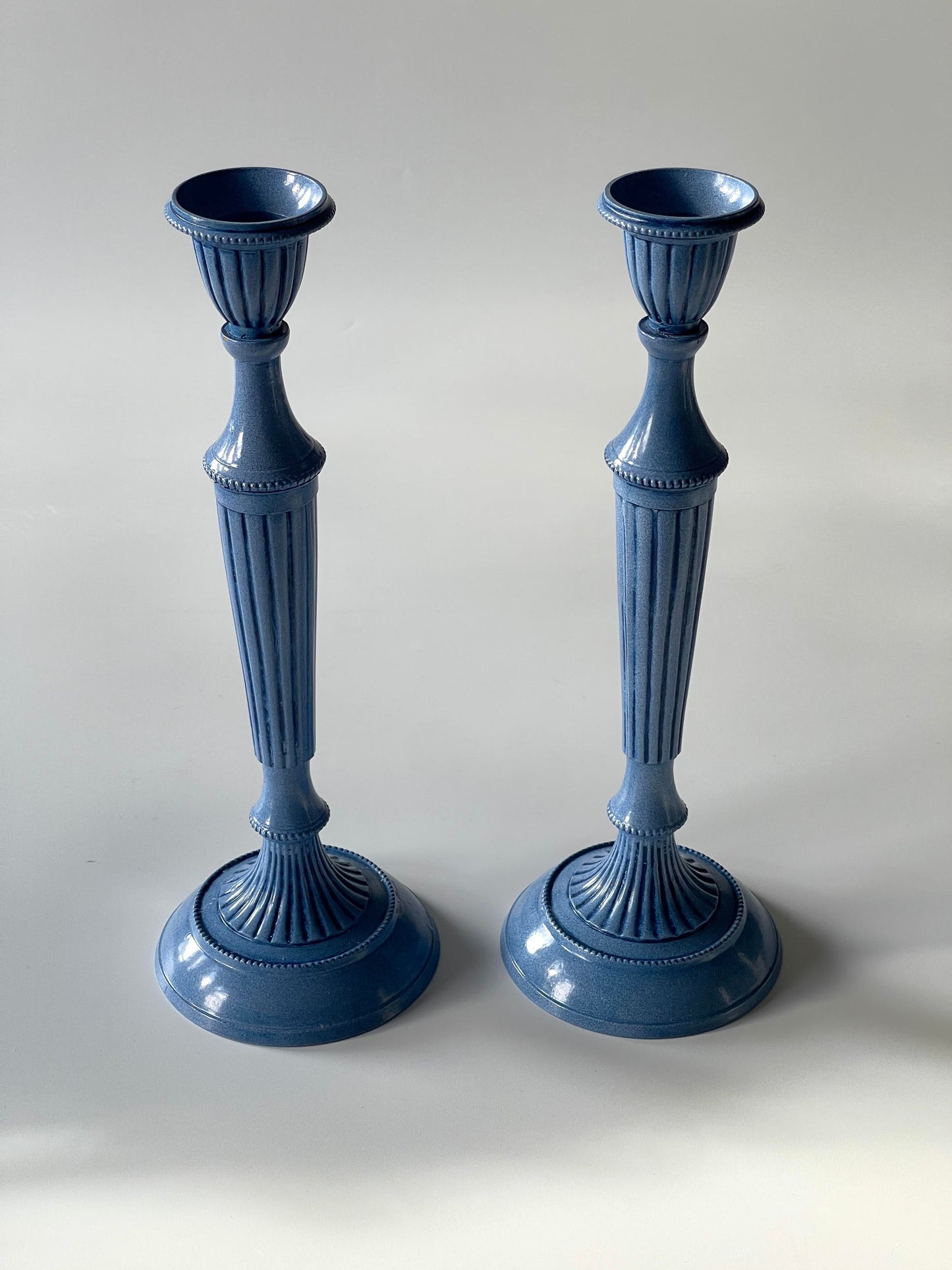 Vintage Blue Metal Candlesticks