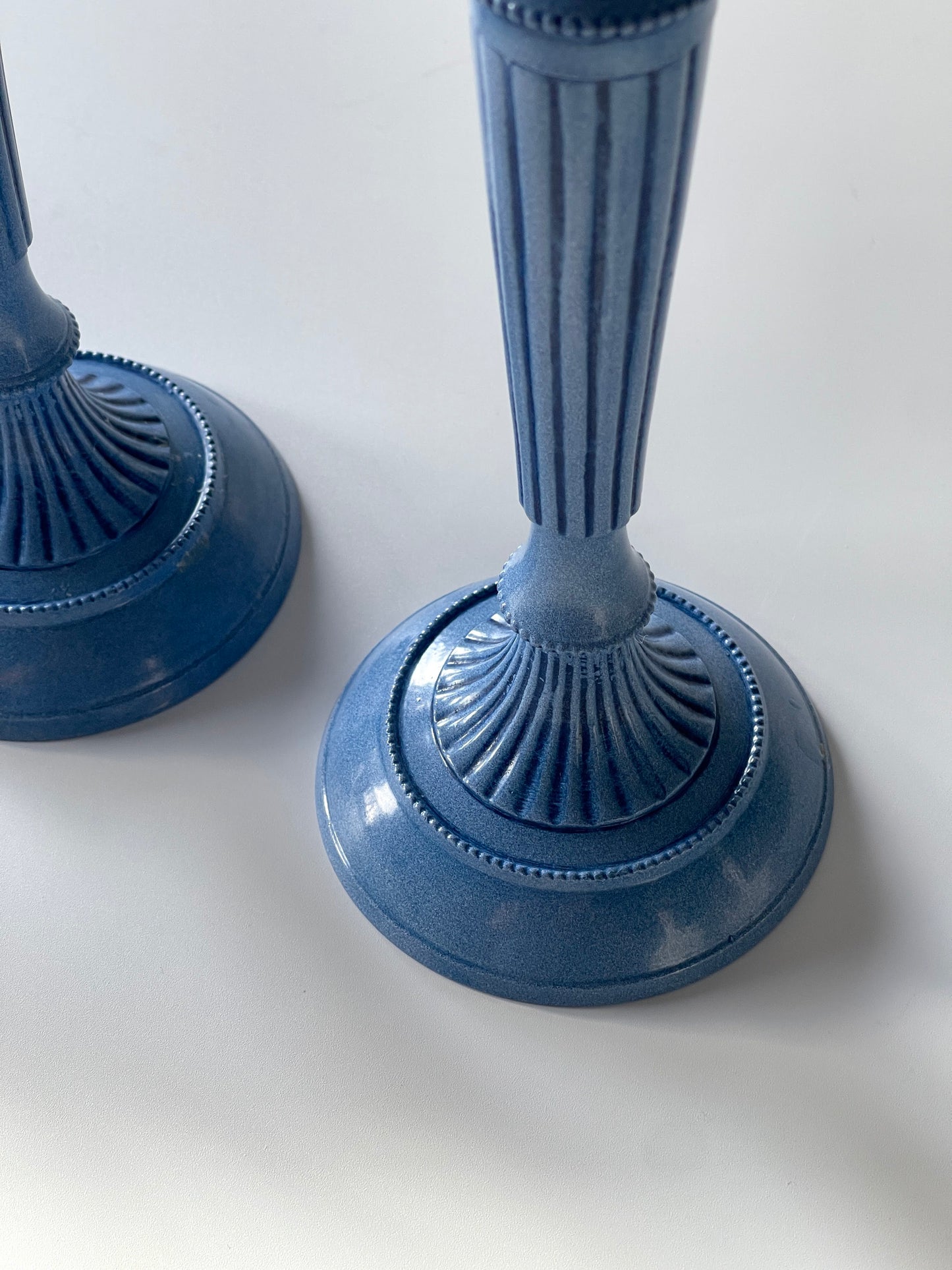 Vintage Blue Metal Candlesticks
