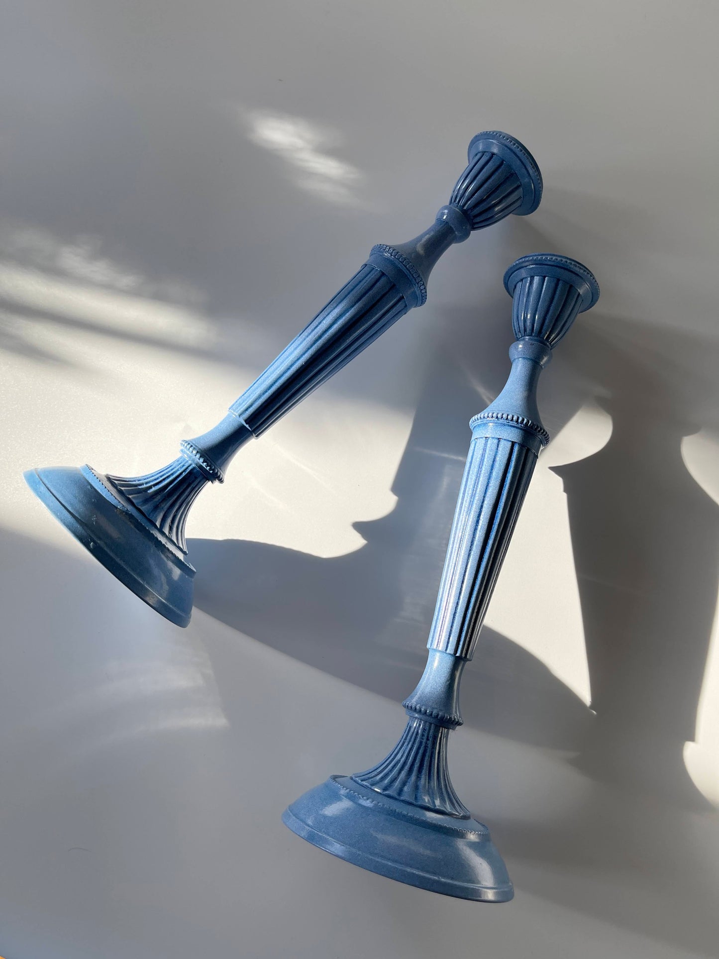 Vintage Blue Metal Candlesticks