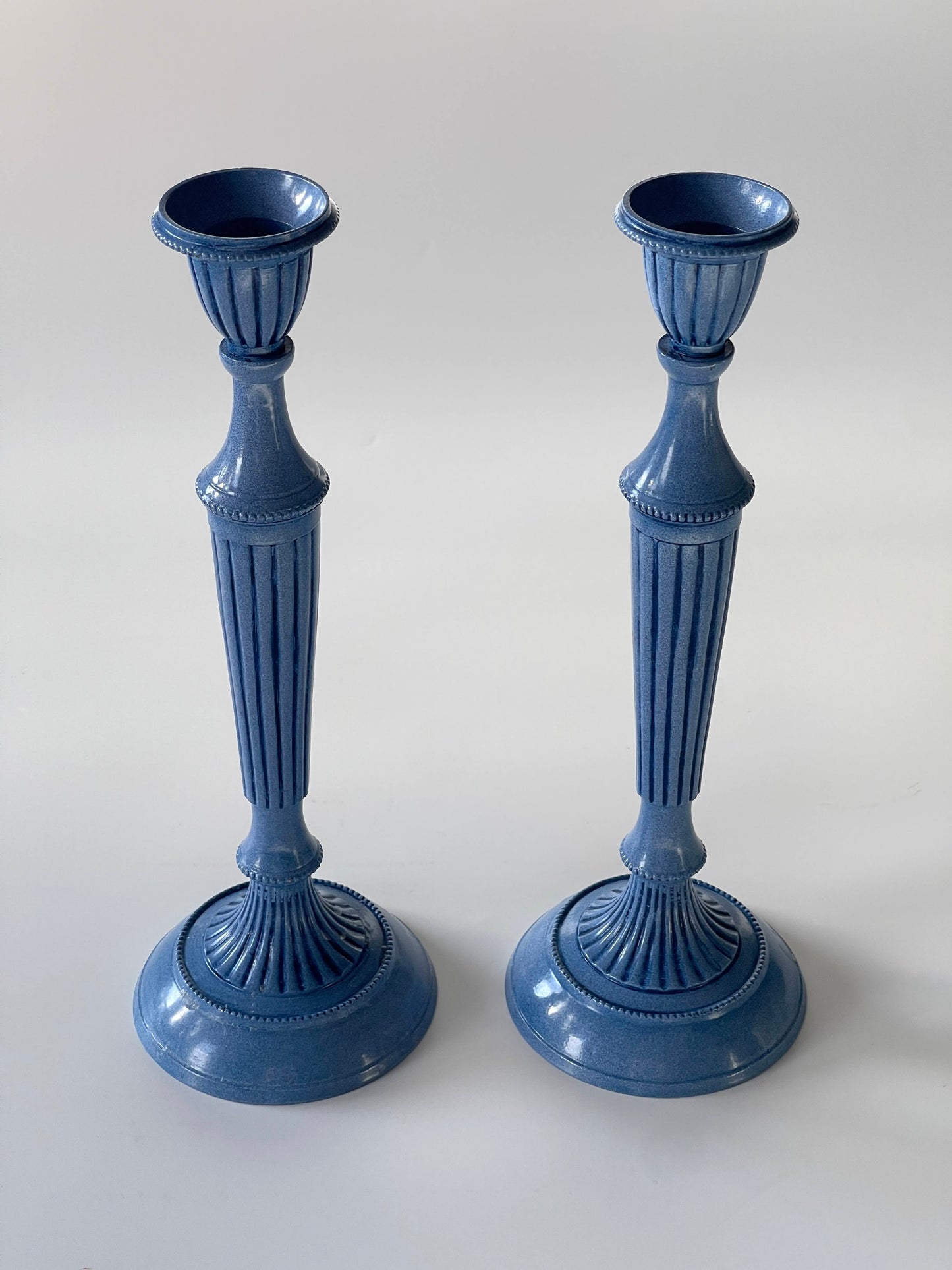 Vintage Blue Metal Candlesticks