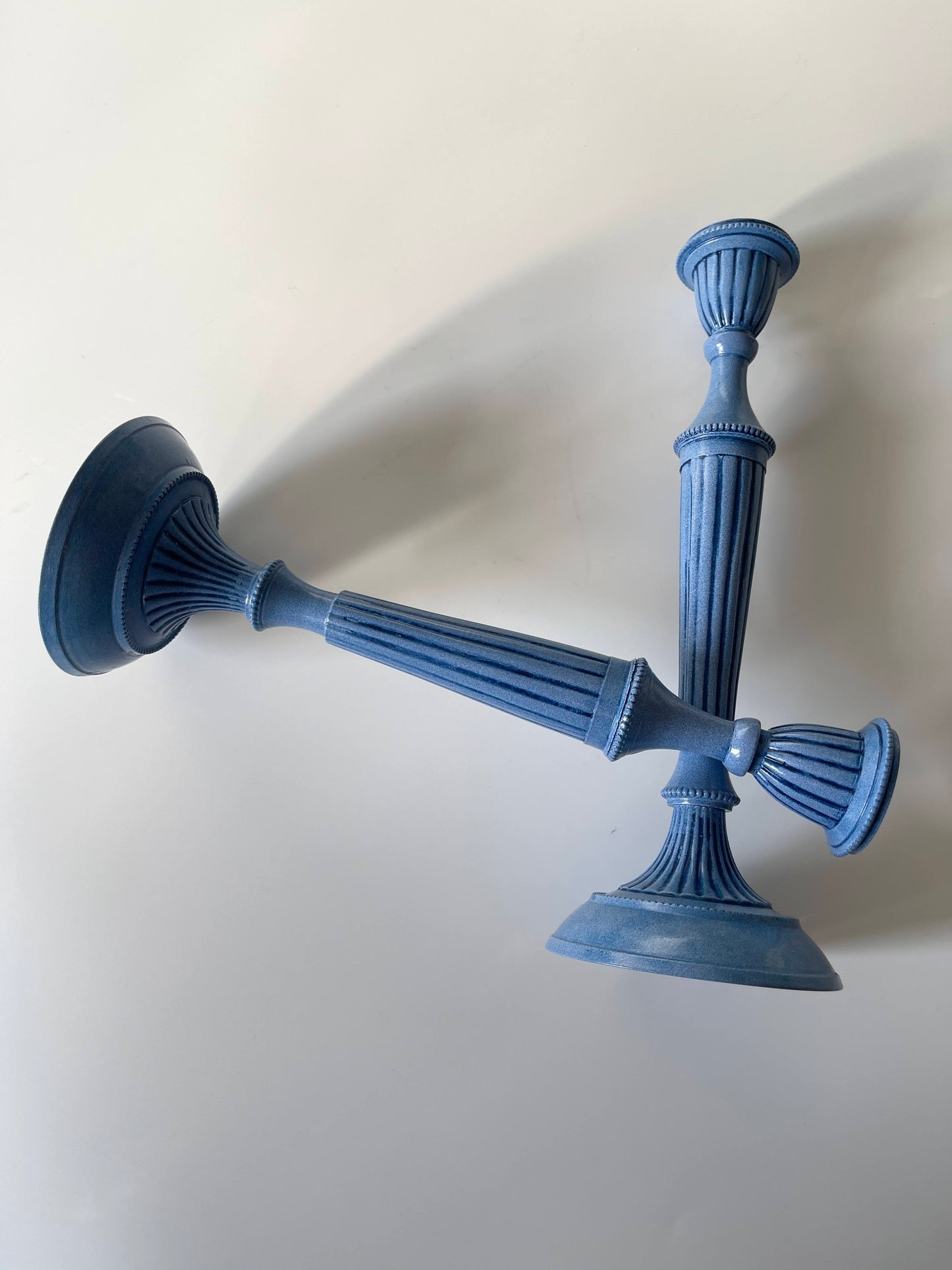 Vintage Blue Metal Candlesticks