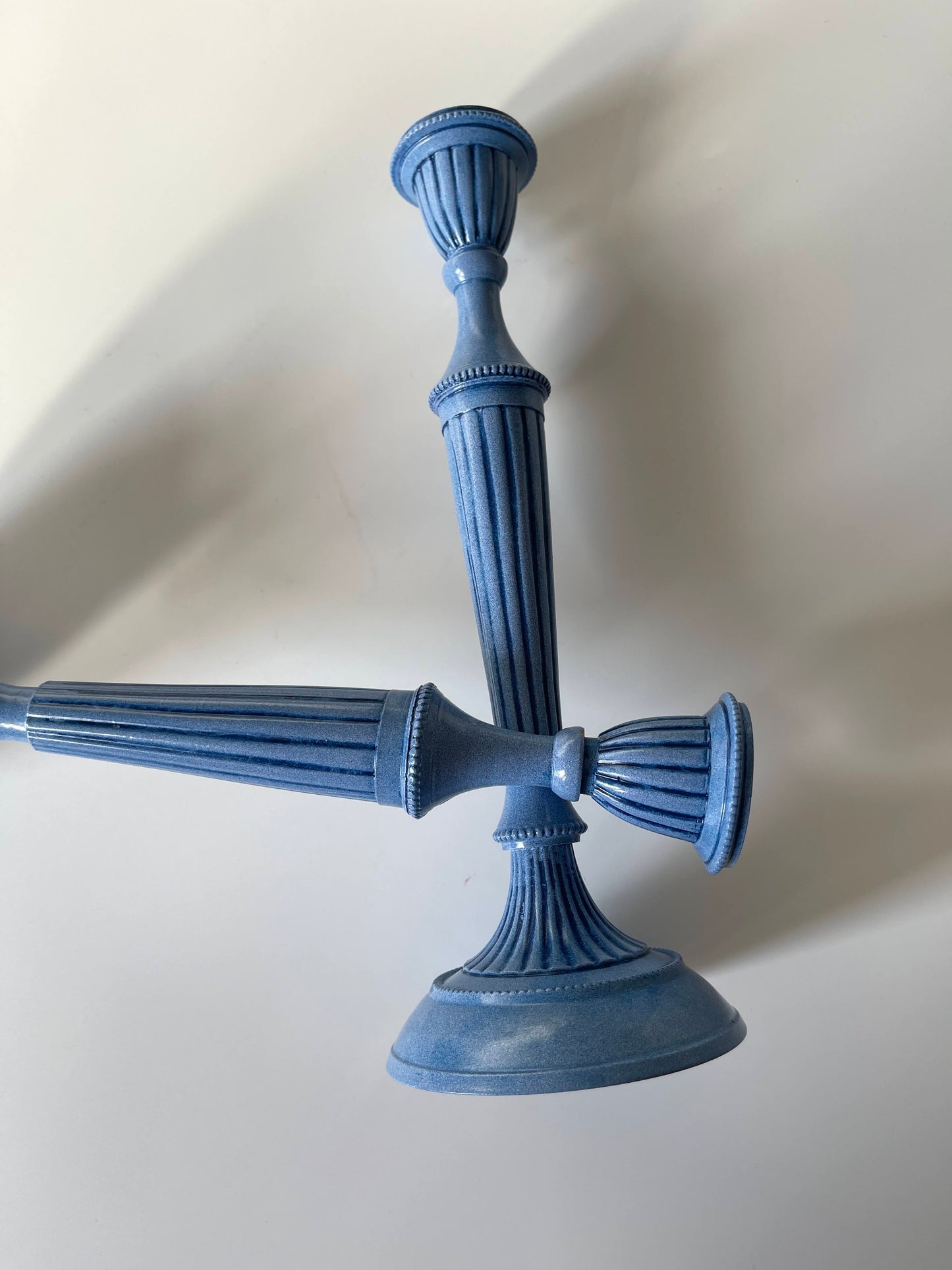Vintage Blue Metal Candlesticks