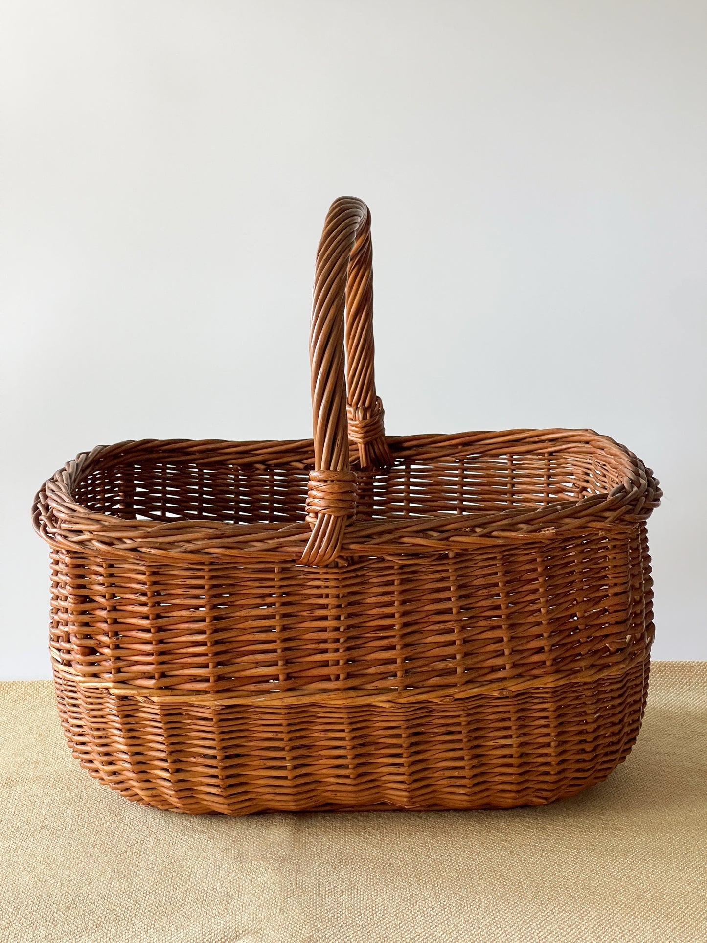 Vintage Handwoven Rectangular Market Basket