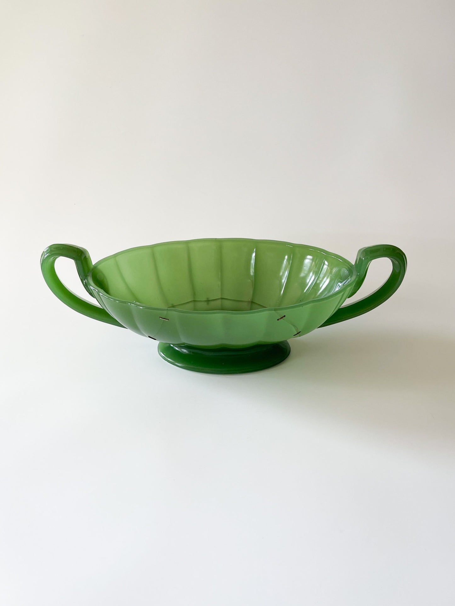 Antique Northwood Jade Green Glass Staple Repair Mantle Vase