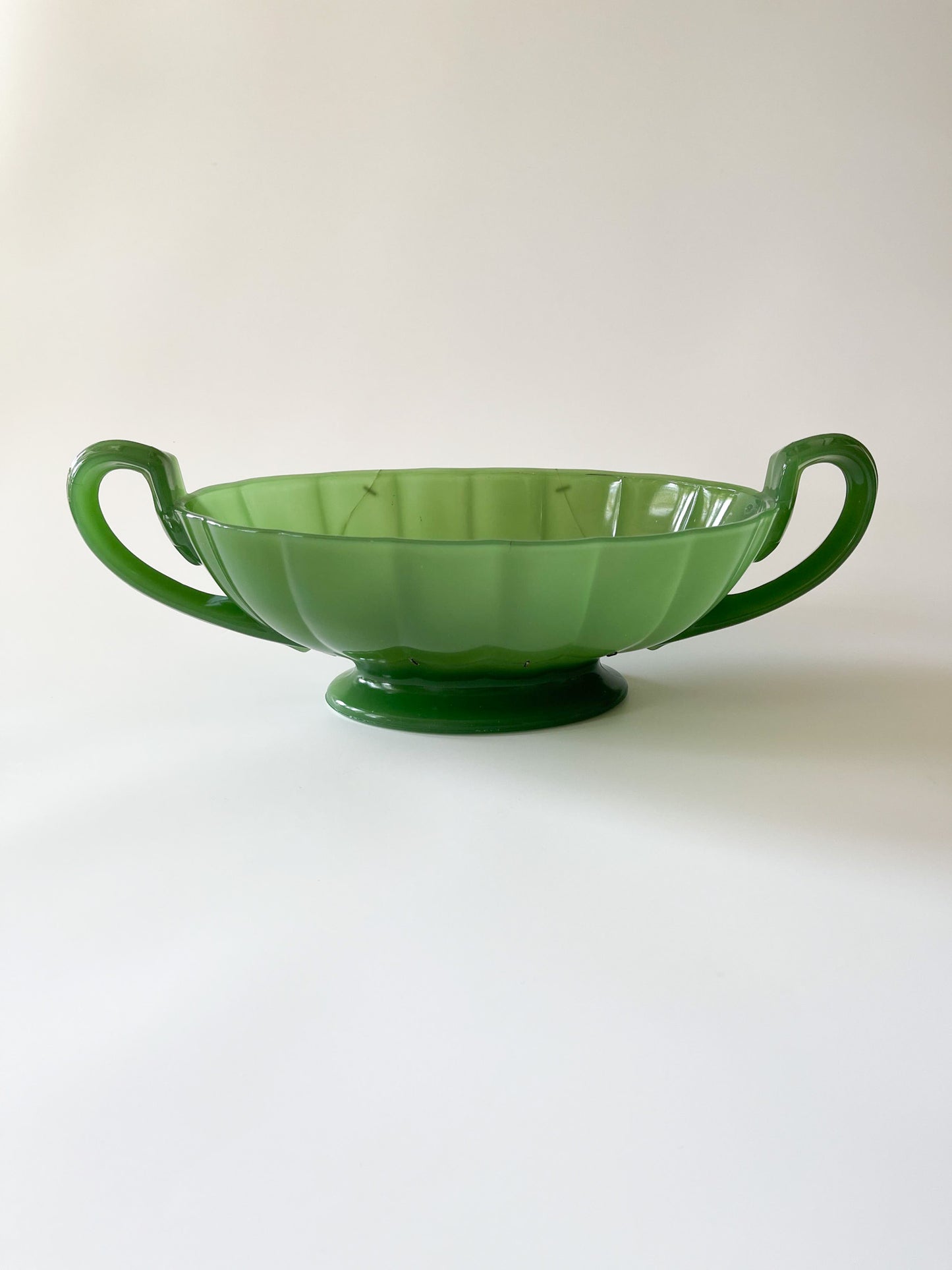Antique Northwood Jade Green Glass Staple Repair Mantle Vase