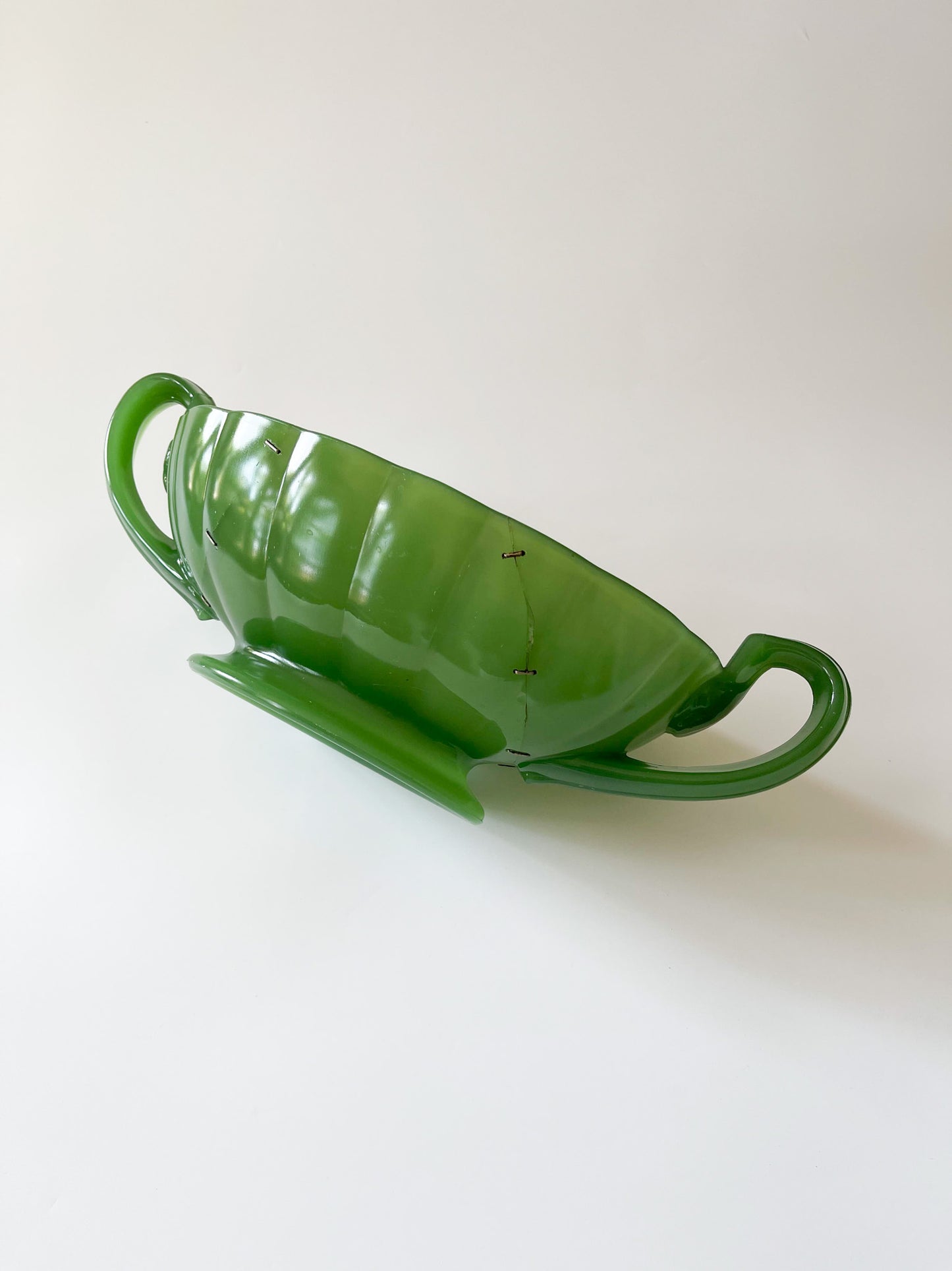 Antique Northwood Jade Green Glass Staple Repair Mantle Vase