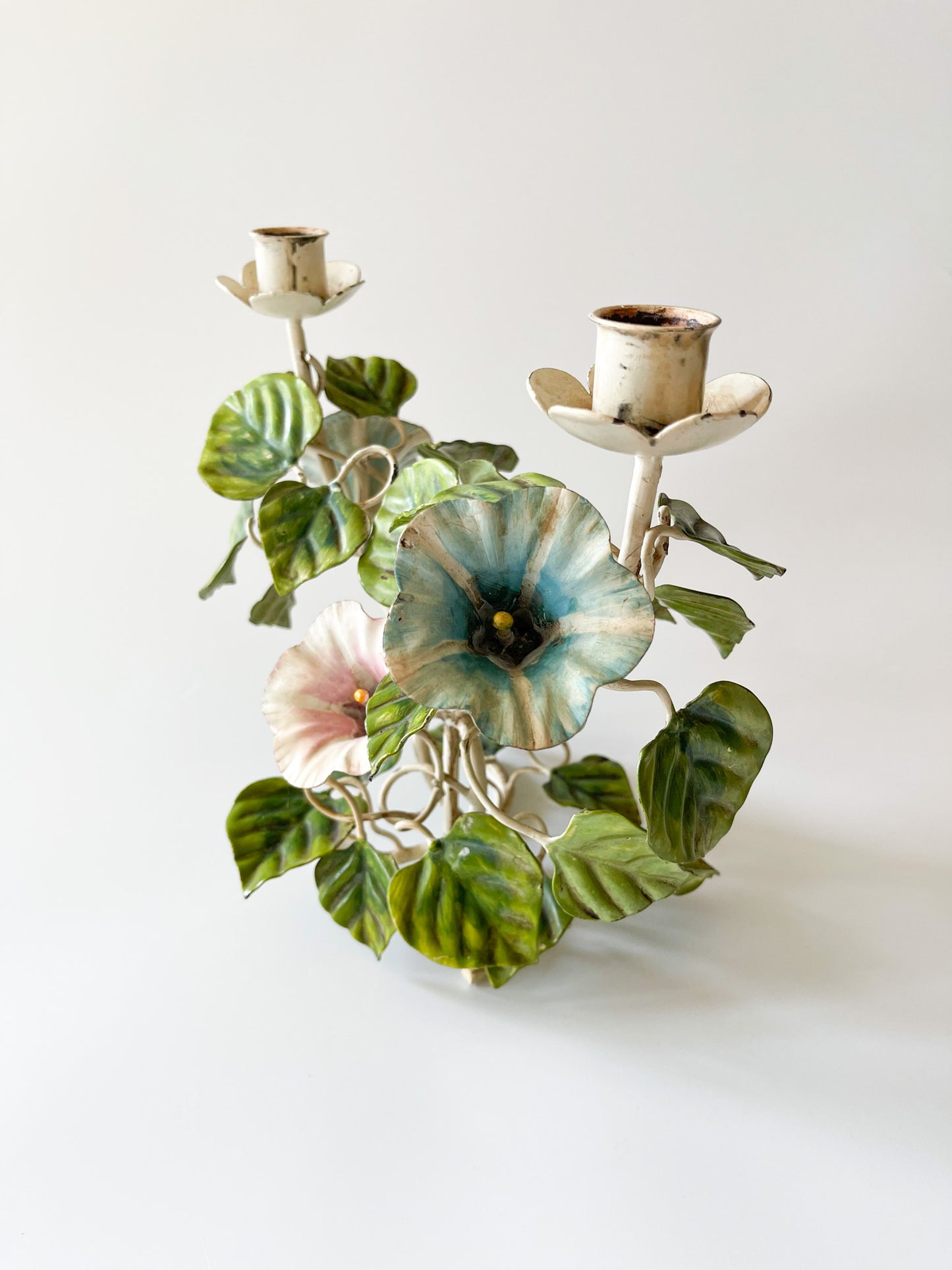 Vintage Morning Glory Toleware Candelabra