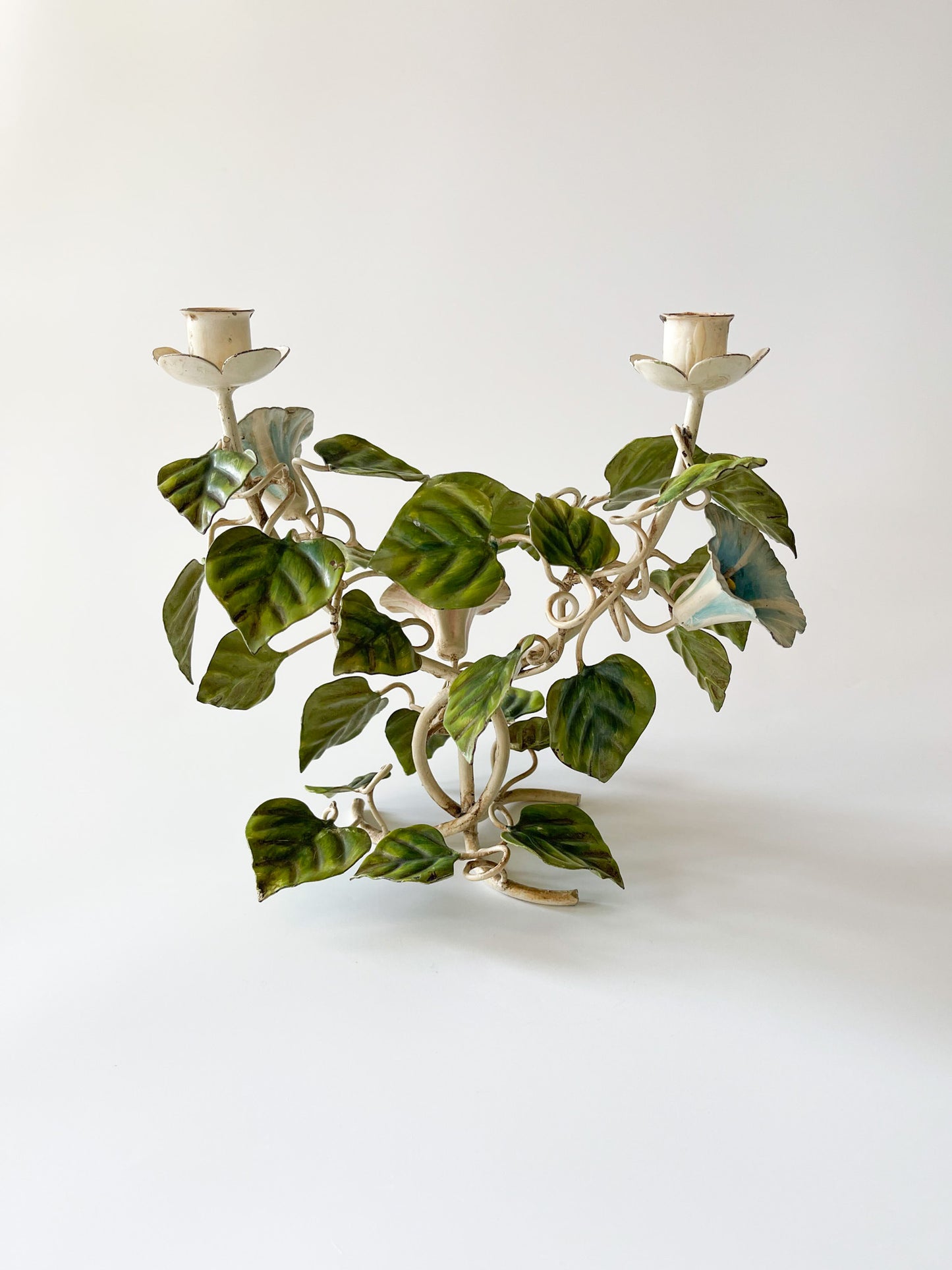 Vintage Morning Glory Toleware Candelabra