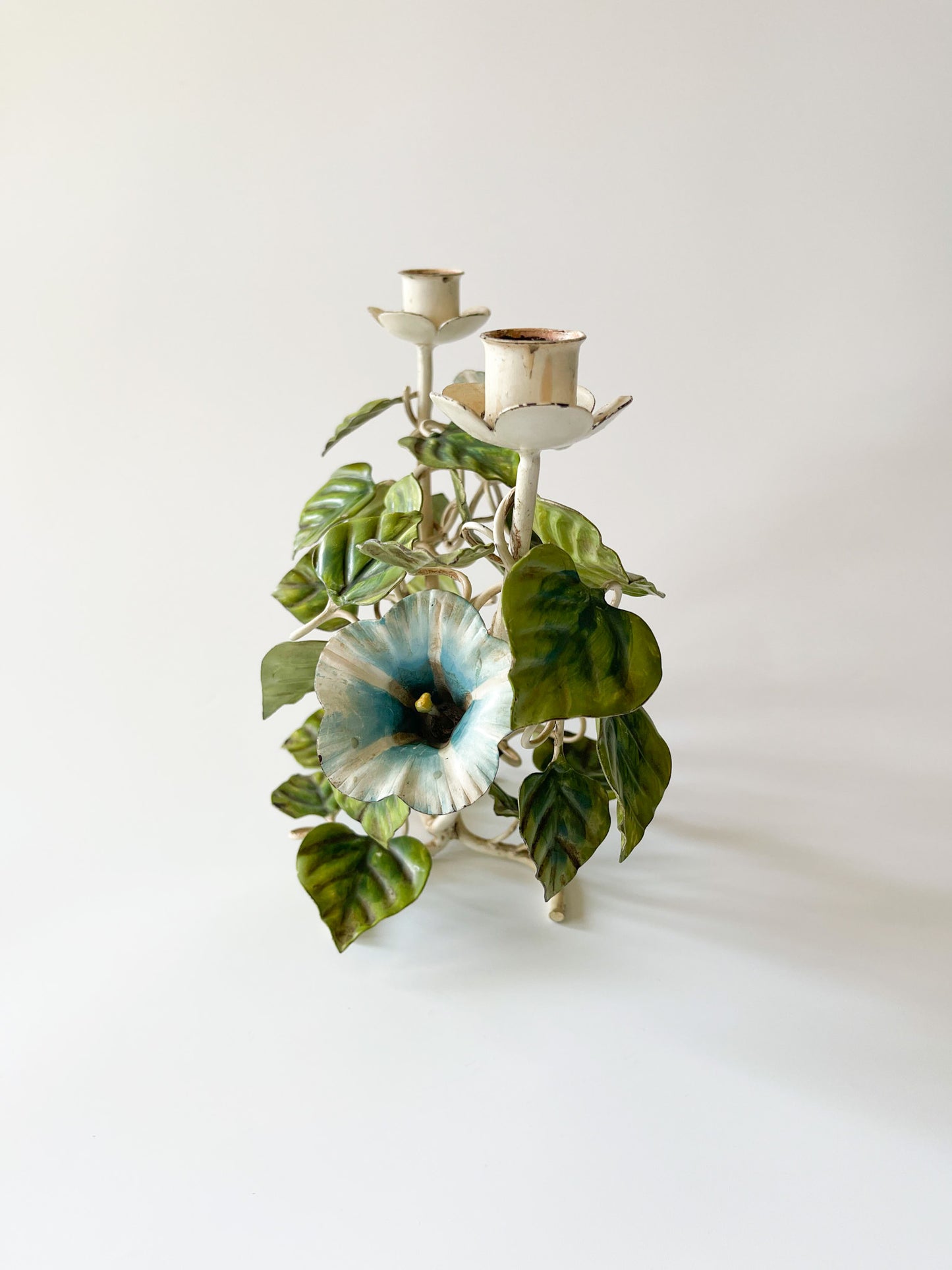 Vintage Morning Glory Toleware Candelabra