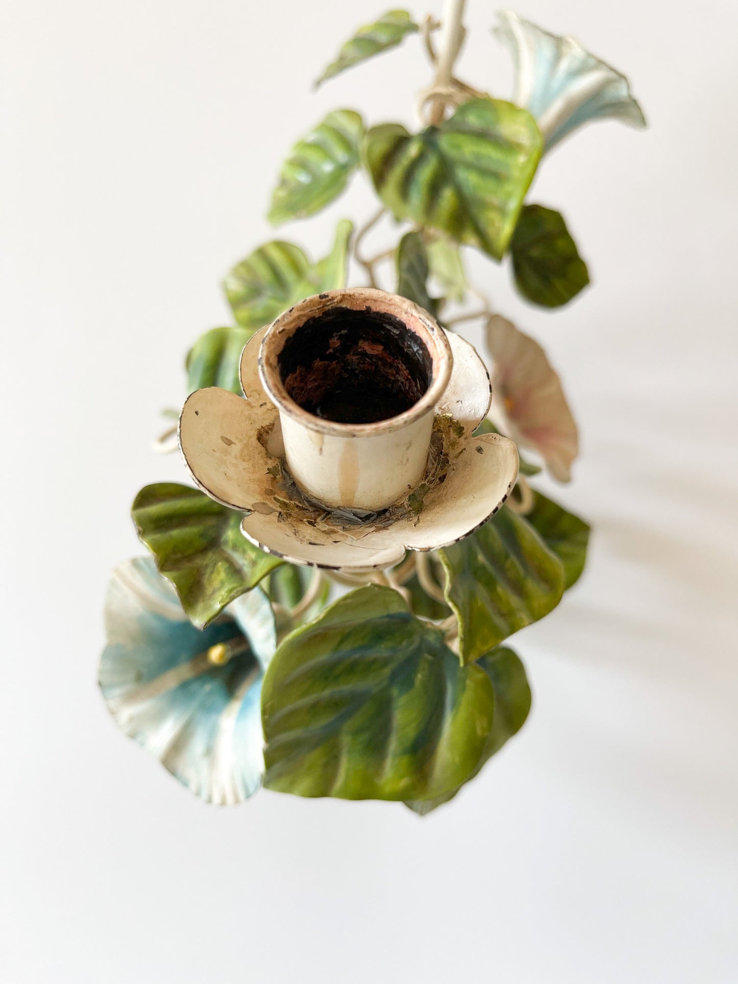 Vintage Morning Glory Toleware Candelabra