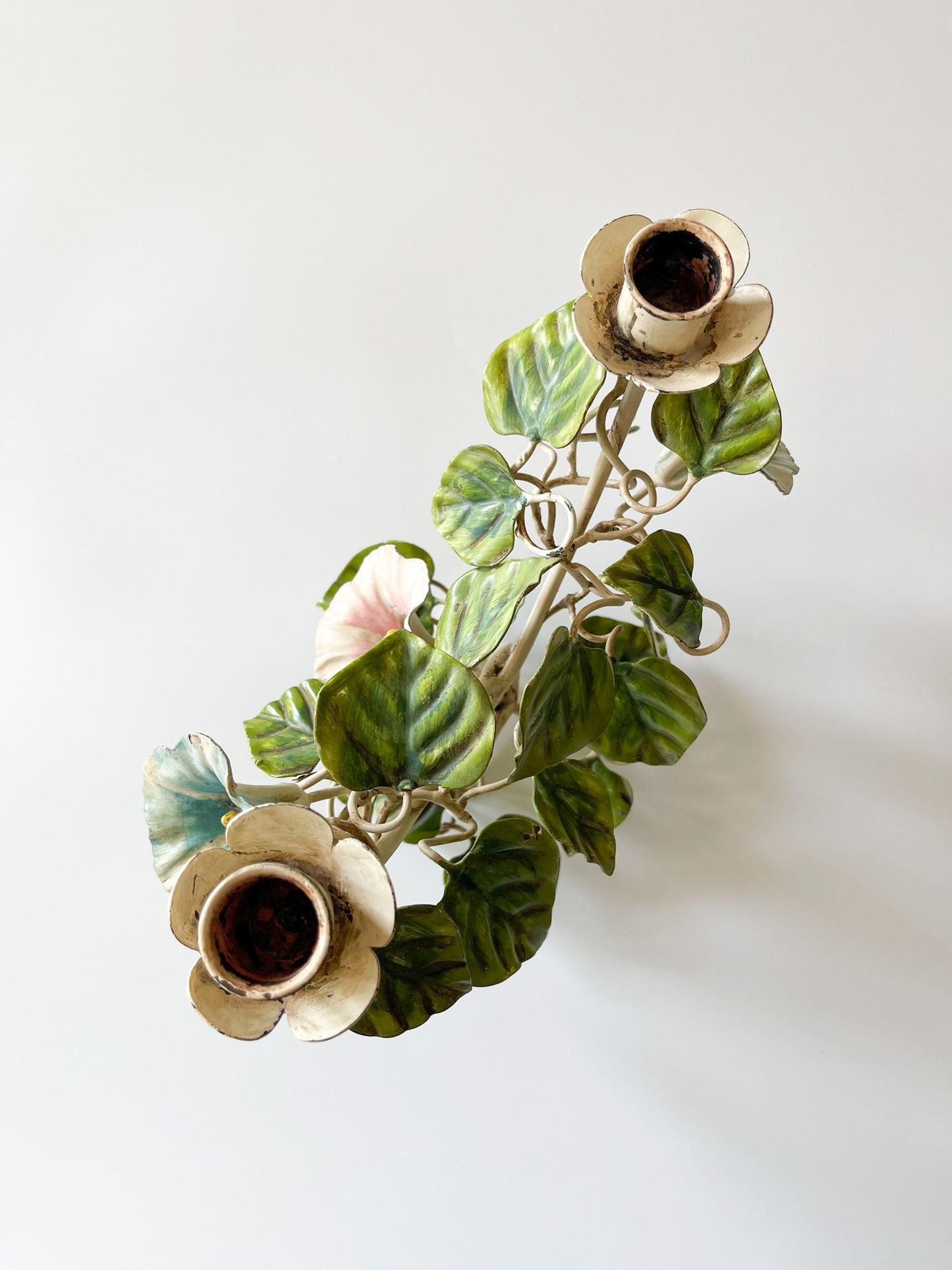 Vintage Morning Glory Toleware Candelabra