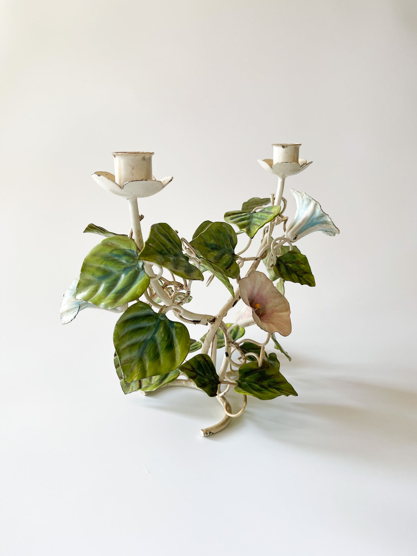 Vintage Morning Glory Toleware Candelabra