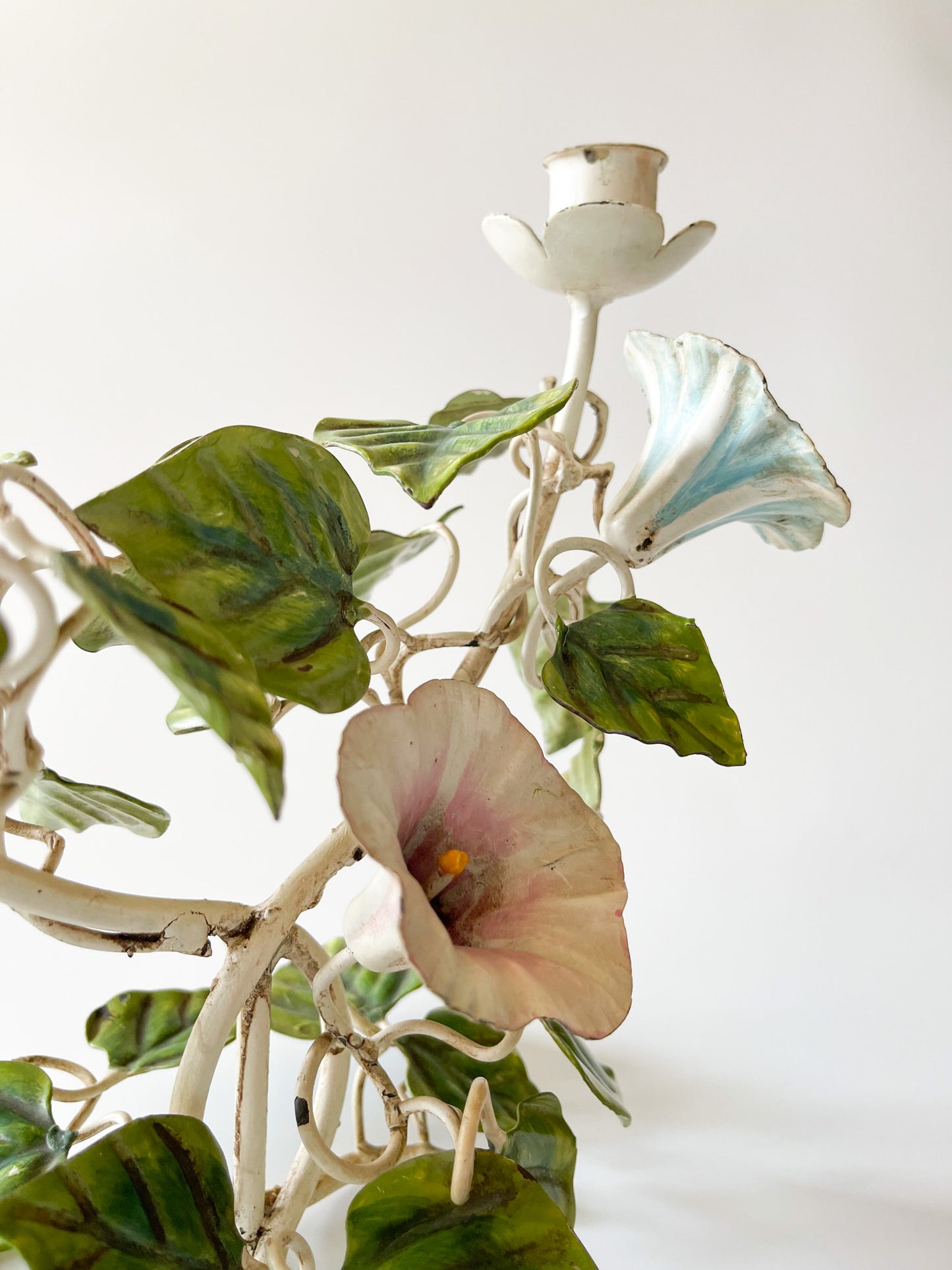 Vintage Morning Glory Toleware Candelabra