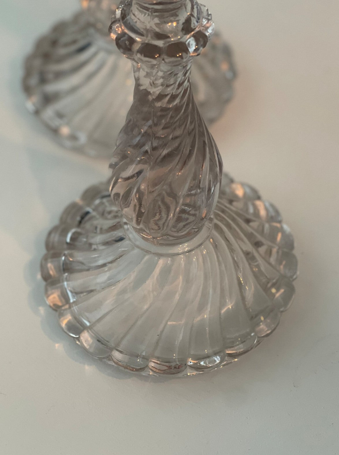 Vintage Glass Swirl Candlestick Holders