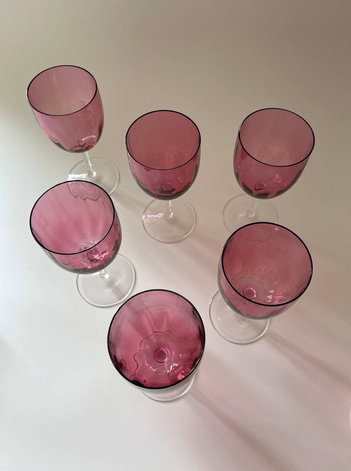 Vintage Cranberry Crystal Fluted Wine Glasses
