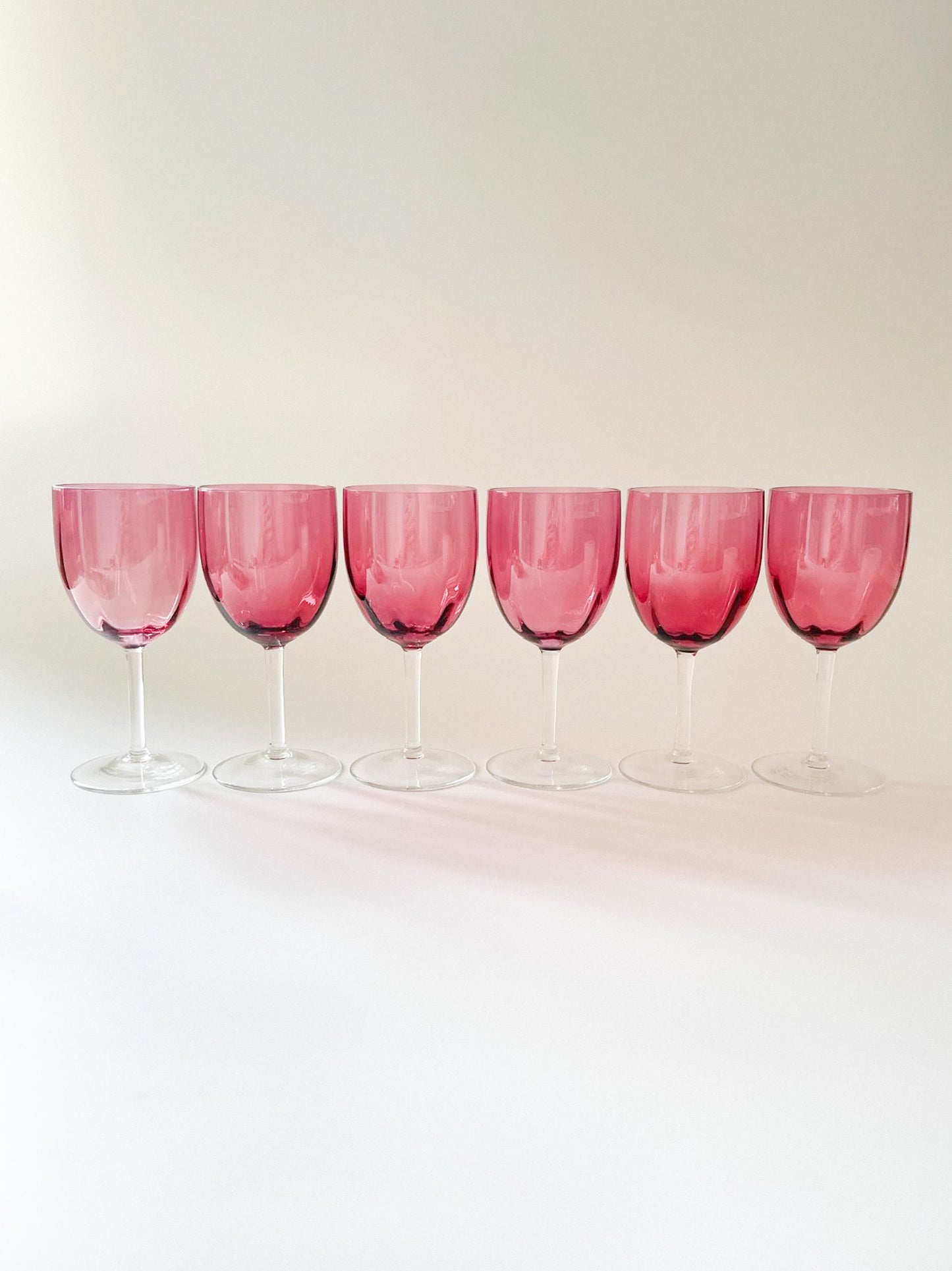 Vintage Cranberry Crystal Fluted Wine Glasses