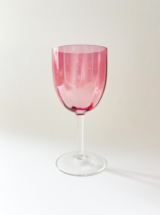 Vintage Cranberry Crystal Fluted Wine Glasses