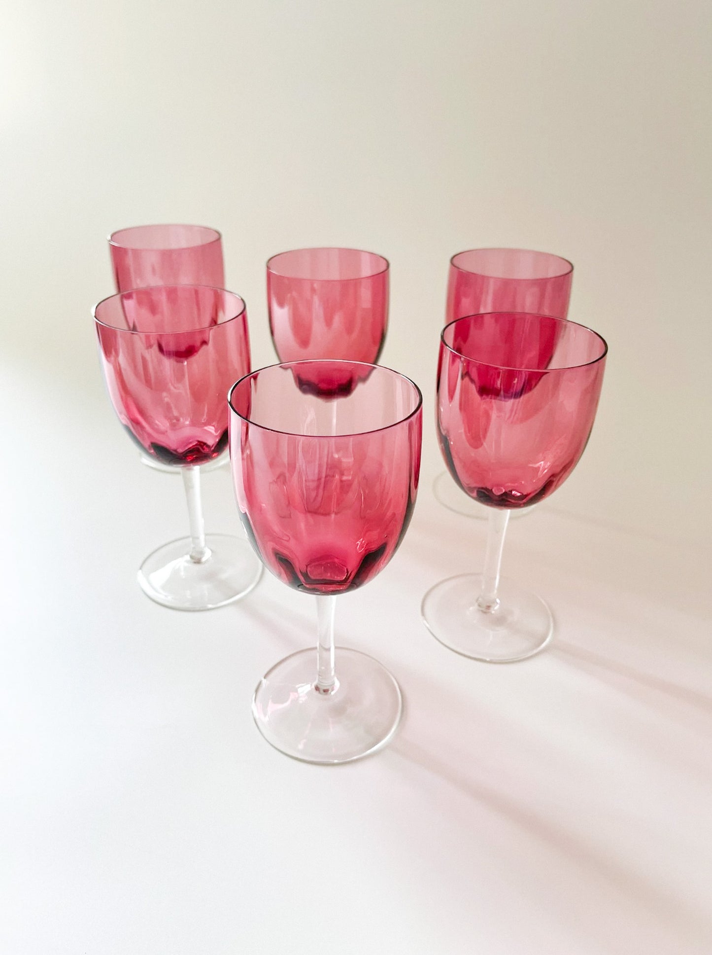 Vintage Cranberry Crystal Fluted Wine Glasses