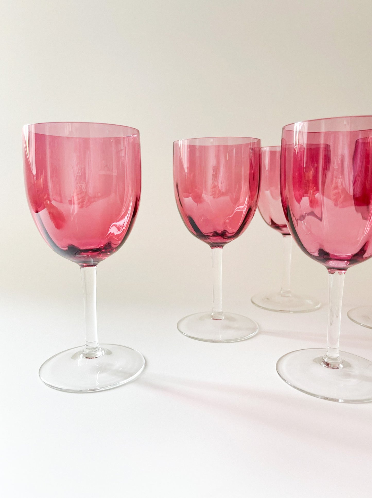 Vintage Cranberry Crystal Fluted Wine Glasses