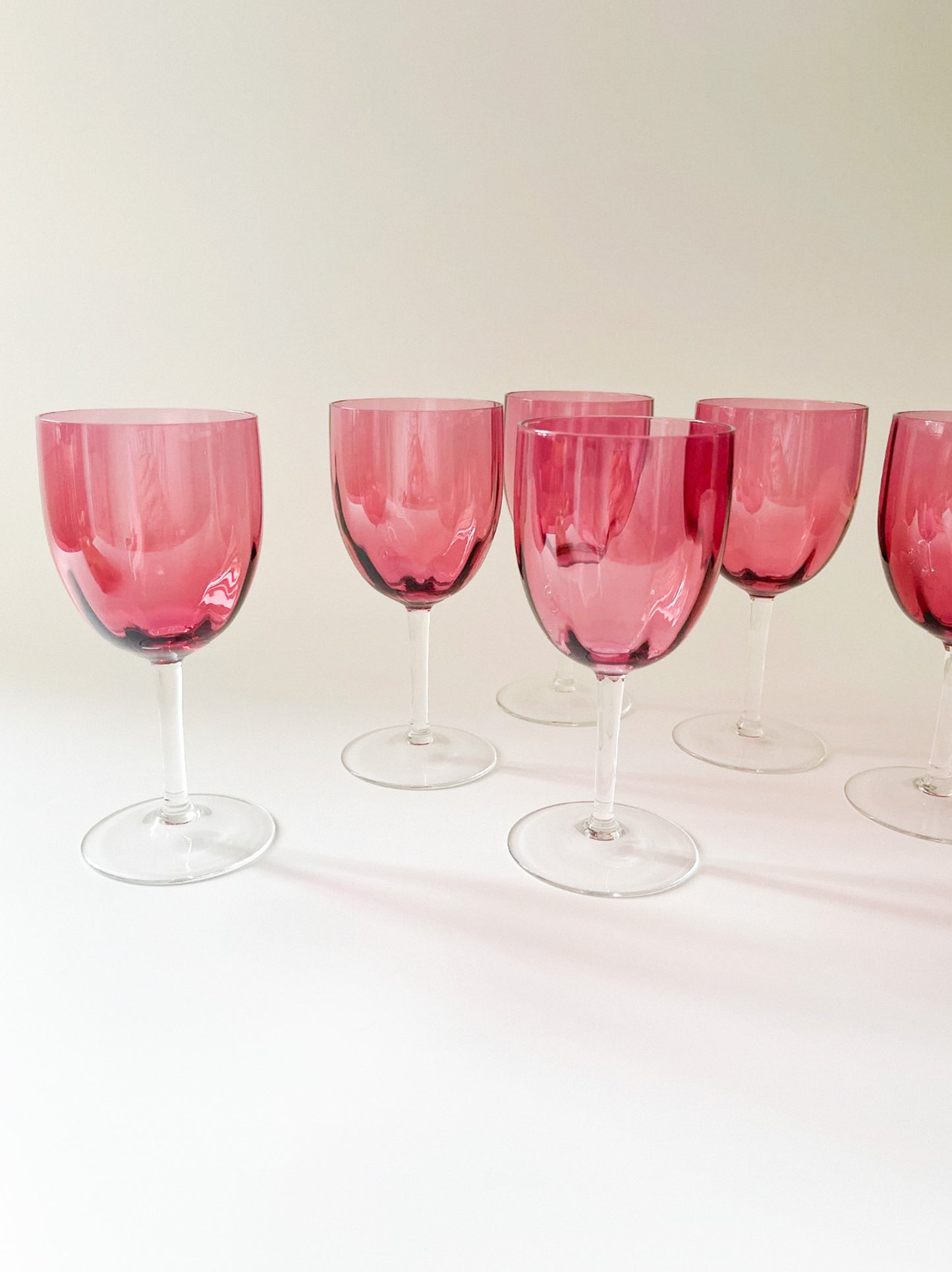 Vintage Cranberry Crystal Fluted Wine Glasses