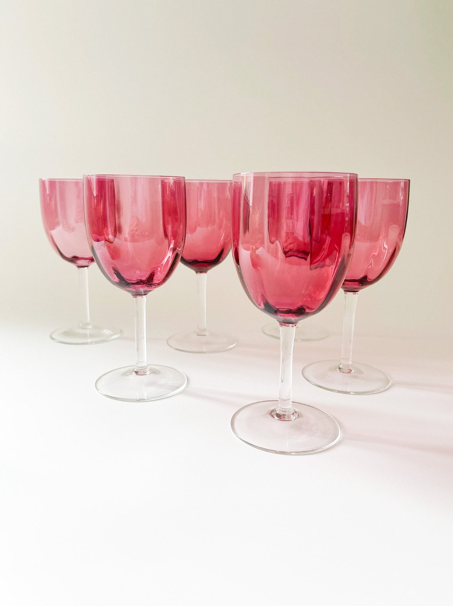 Vintage Cranberry Crystal Fluted Wine Glasses