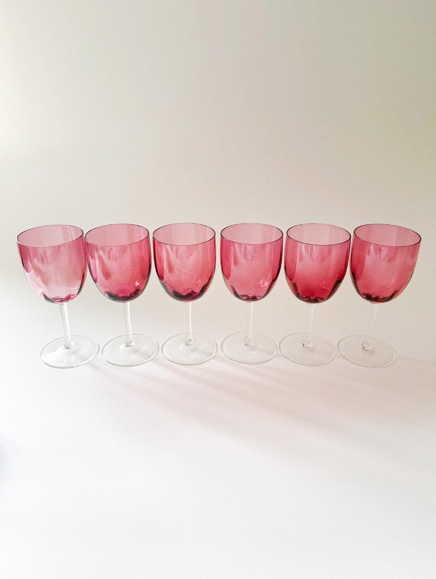 Vintage Cranberry Crystal Fluted Wine Glasses