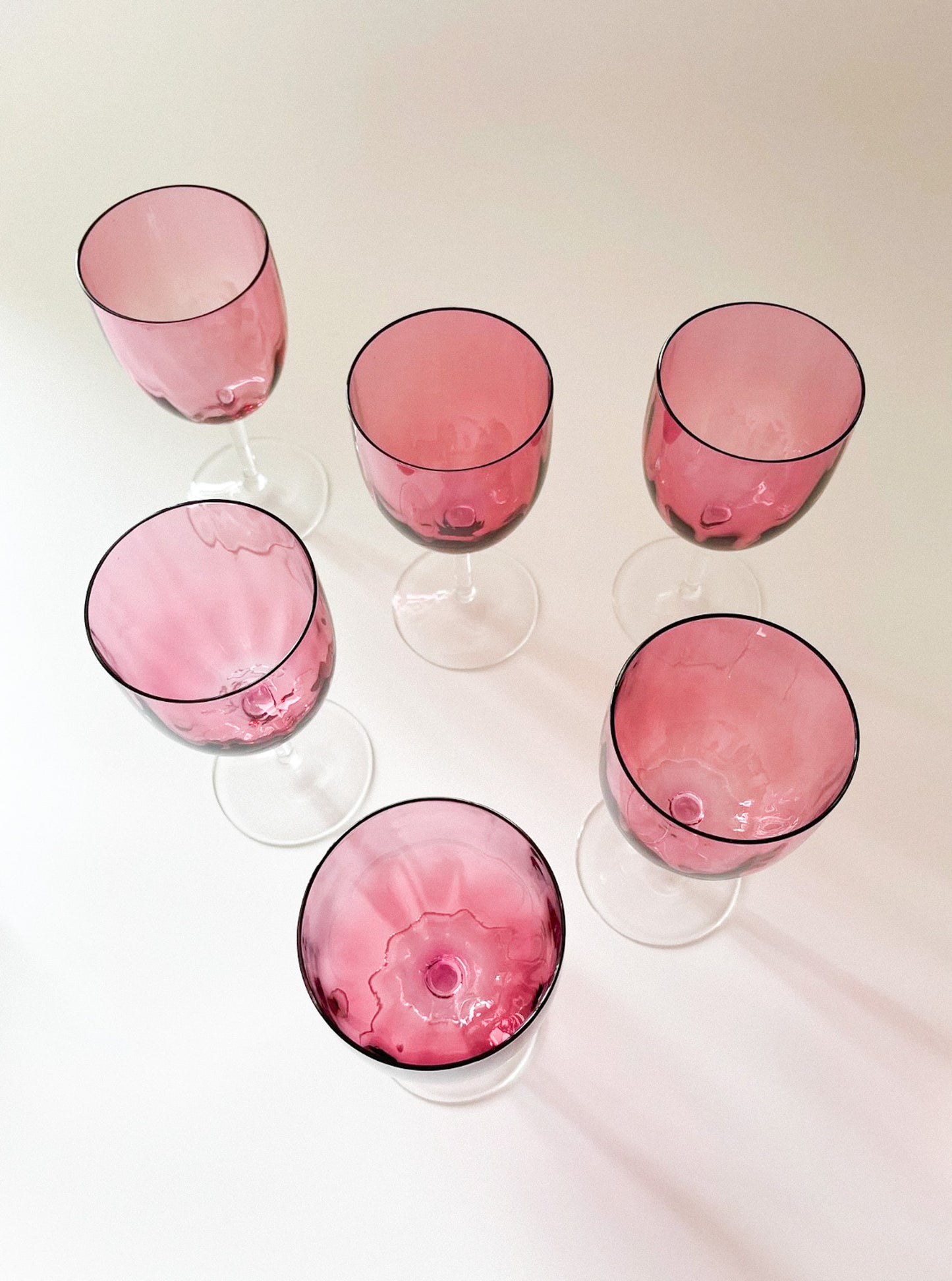 Vintage Cranberry Crystal Fluted Wine Glasses
