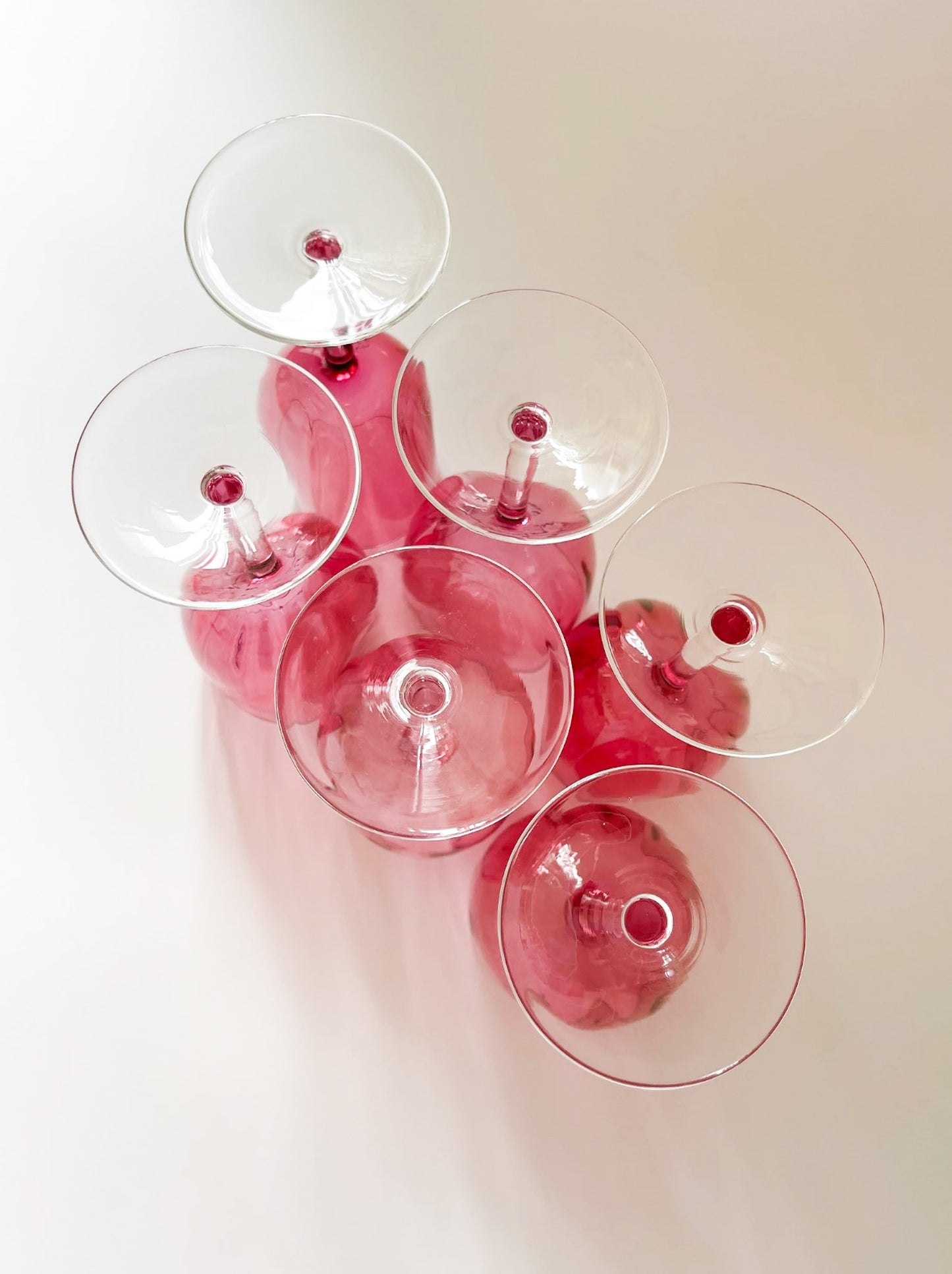 Vintage Cranberry Crystal Fluted Wine Glasses